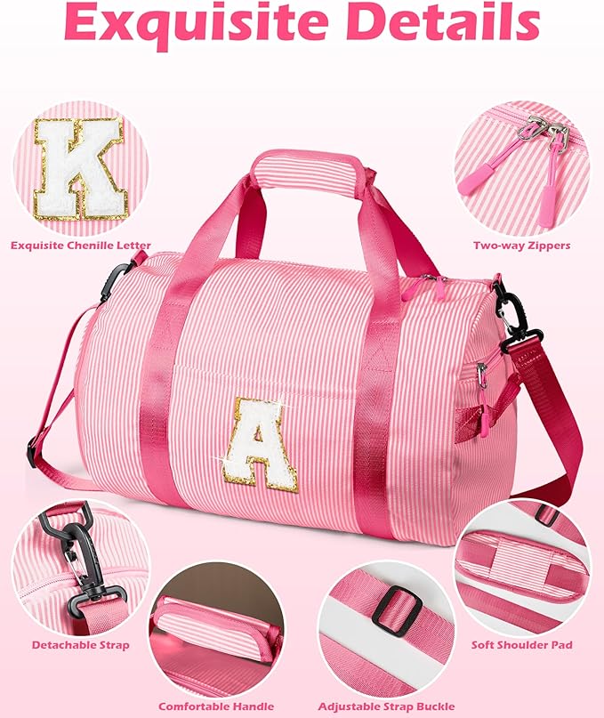 Cheer Up Gift for Teen Girls, Girl Gym Bag, Kids Initial Overnight Duffel Bags with Shoe Compartment, Personalized Travel Bag with Makeup Pouch, Gifts for 3 4 5 6 7 Year Old Kid (Letter T)