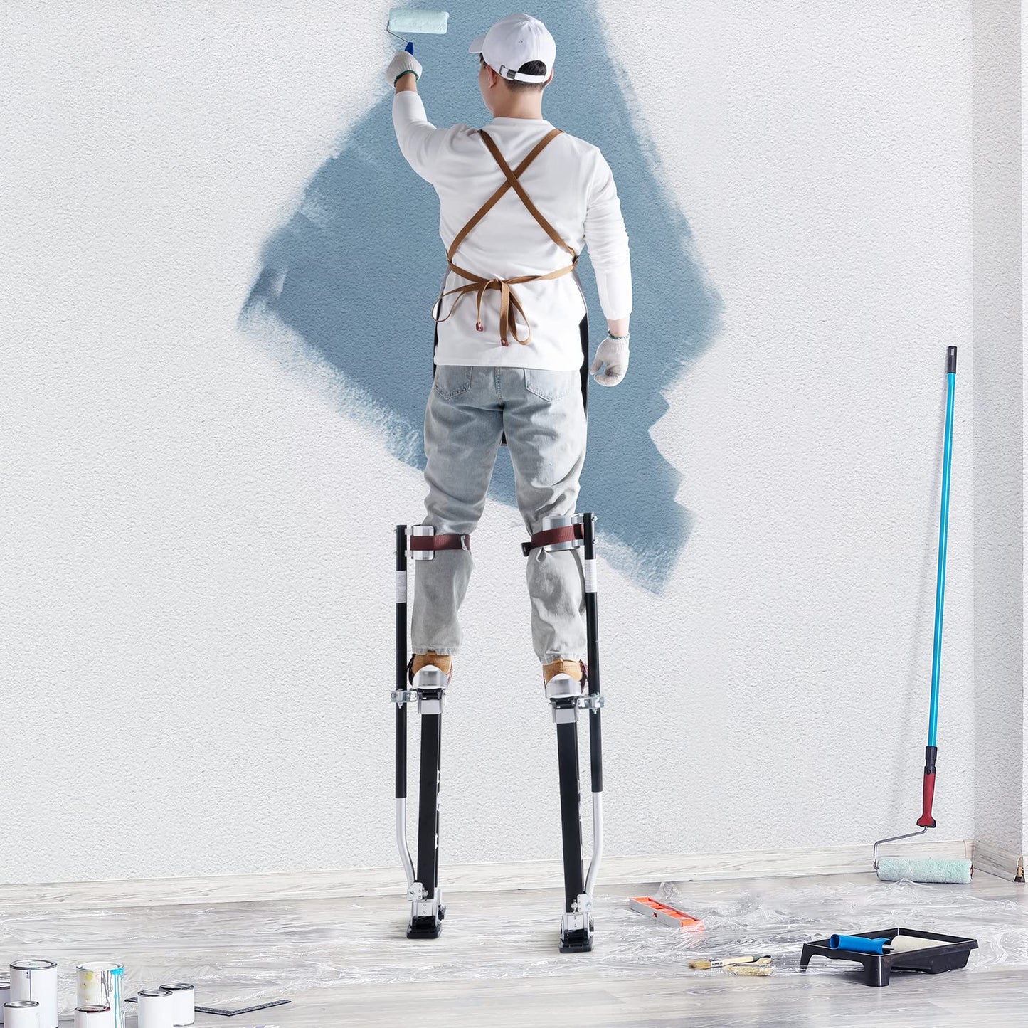 VEVOR 24''-40'' Adjustable Aluminum Drywall Tool Stilts, Durable Non-Slip Work Stilts with Protective Knee Pads, for Sheetrock Painting, Taping, Walking, Black