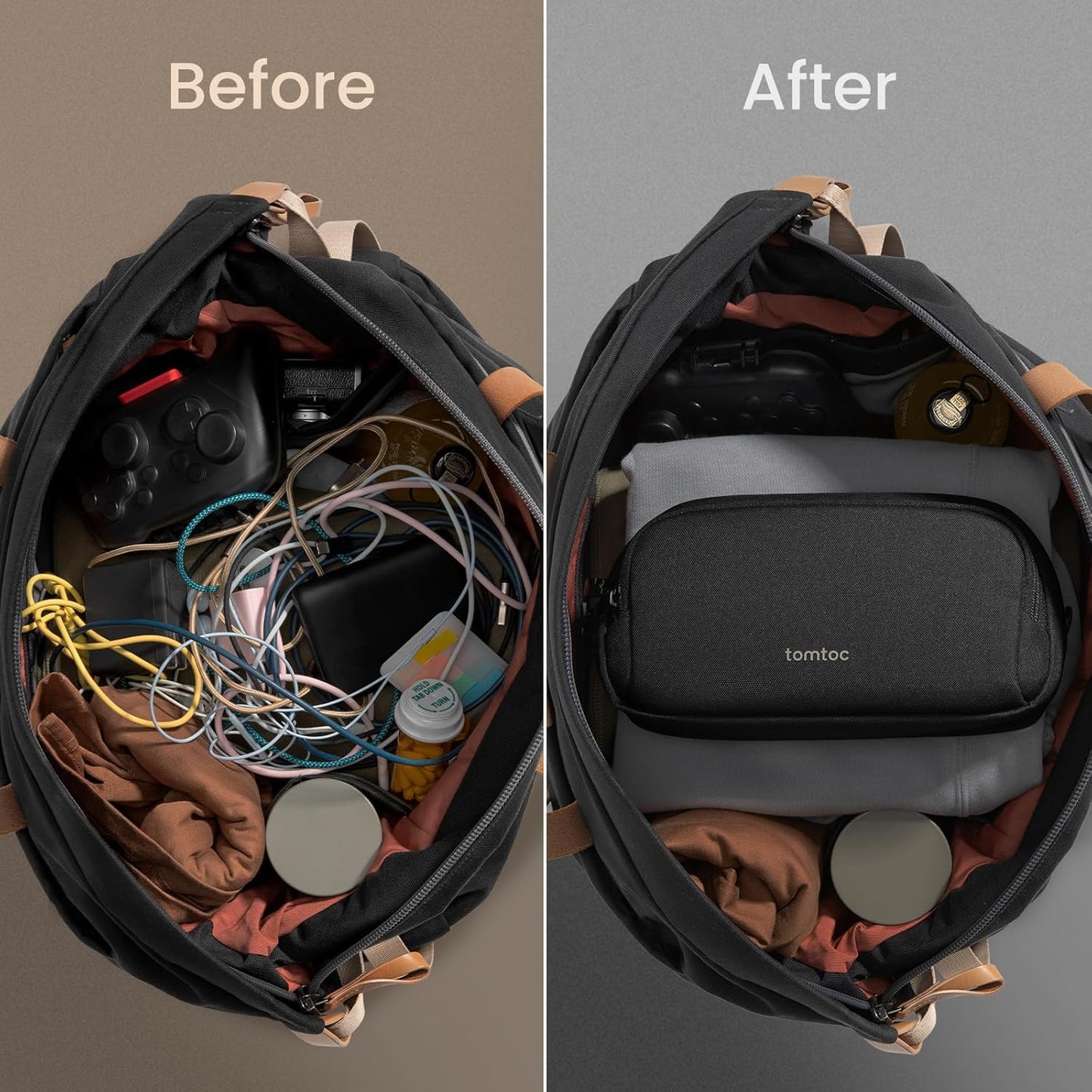 tomtoc Electronic Organizer Travel Case, Water Resistant Dual Compartment Tech Pouch Cable Organization Storage Bag