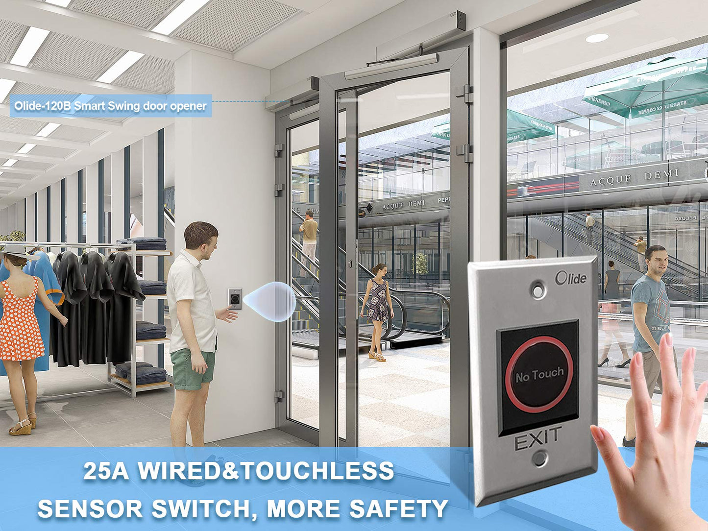 Olideauto Touchless Commercial Door Opener Automatic with 2pcs 304 Stainless Steel Touchless Hand Sensor
