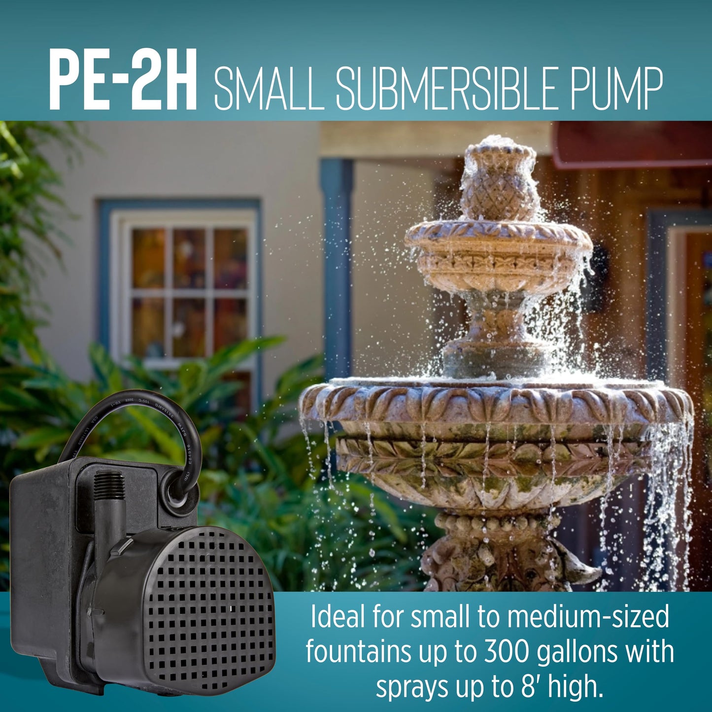 Little Giant PE-2H 115 Volt, 1/40 HP, 300 GPH Epoxy Encapsulated Direct Drive Submersible Pump, with 6- Ft. Cord, Black, 518400