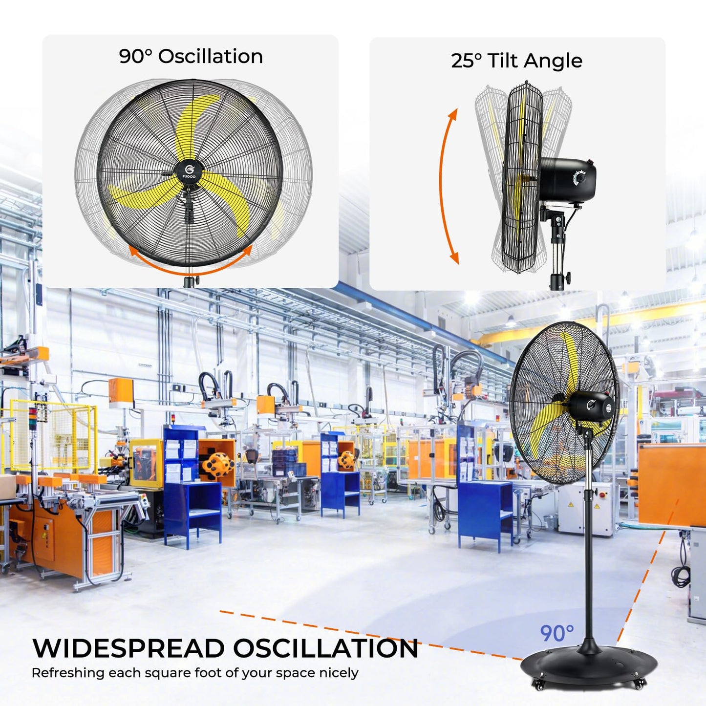 FUGOO 24'' Outdoor Oscillating Pedestal Fan With Remote Control,All Sealed BLDC Motor, 4-Speed Waterproof Outdoor Fan, Heavy Duty Industrial Floor Fans for House,Patios, Commercial, Garage, Warehouse