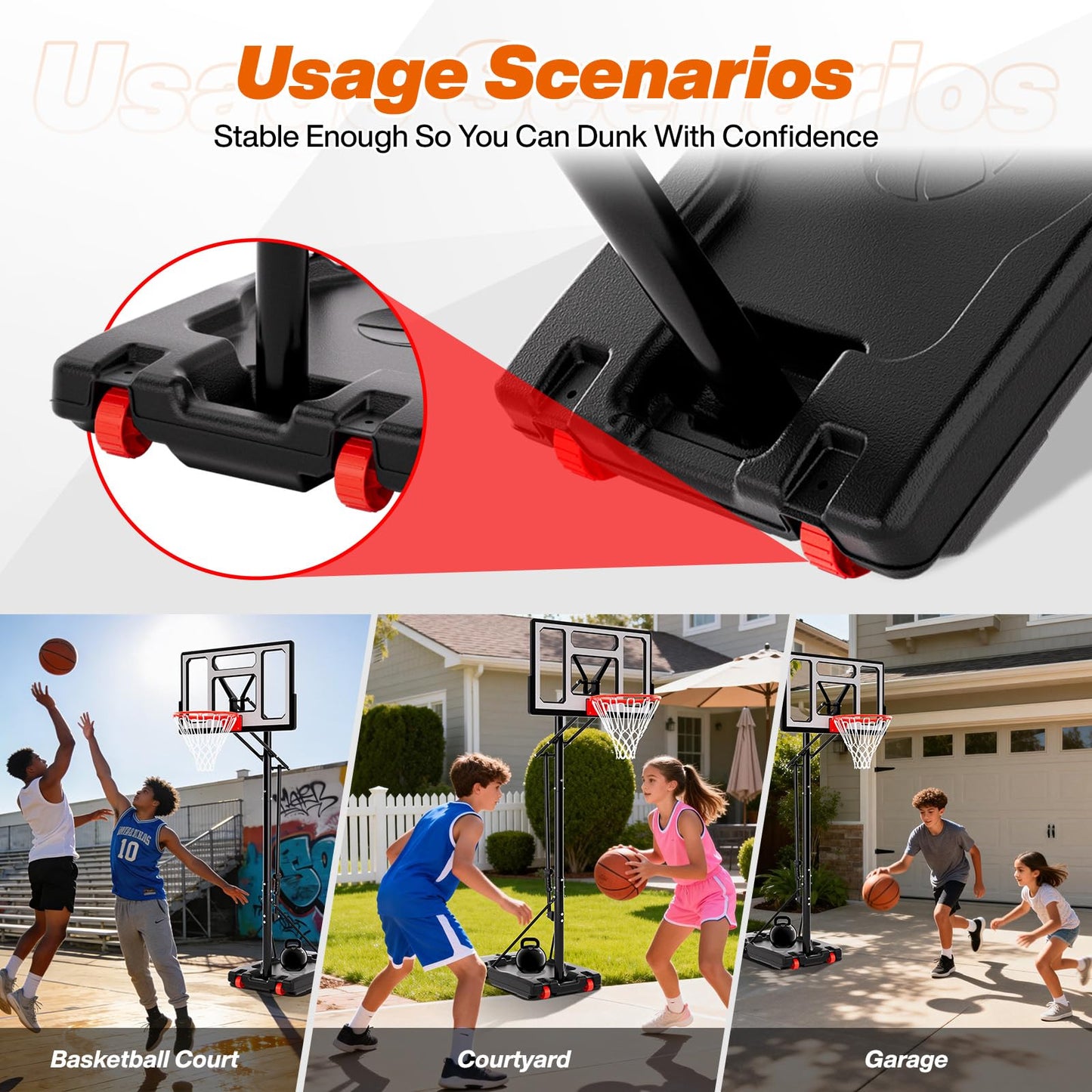 AWII SPORT Basketball Hoop Outdoor Protable 40 Inch Impact Backboard, 5.5-10FT Height Adjustable Basketball Hoop Goal System with Wheels for Adults (40inch Backboard)