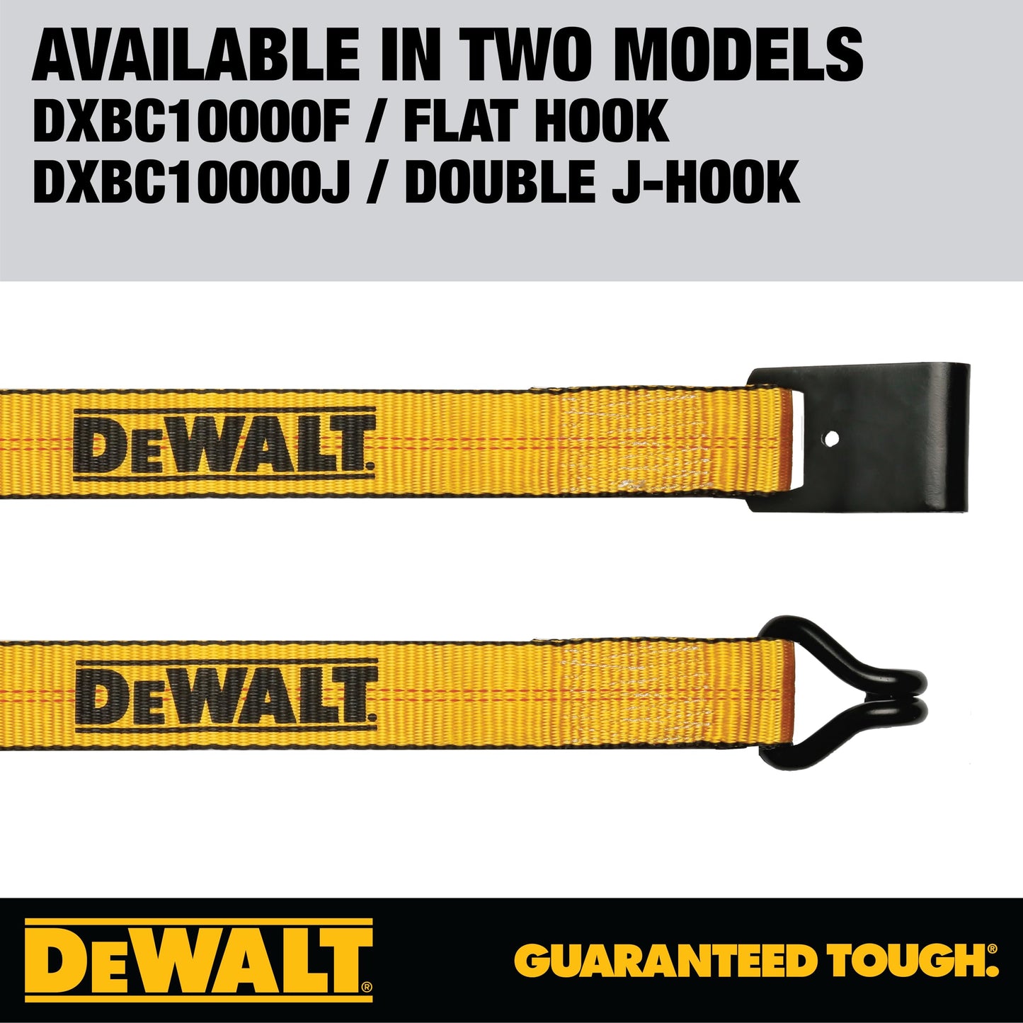 DEWALT DXBC10000J-6PK Black/Yellow 2" x 27' Ratchet Tie Down Straps with Double J-Hooks - Heavy-Duty Cargo Hauling (10,000 lb Break Strength), 6 Pack