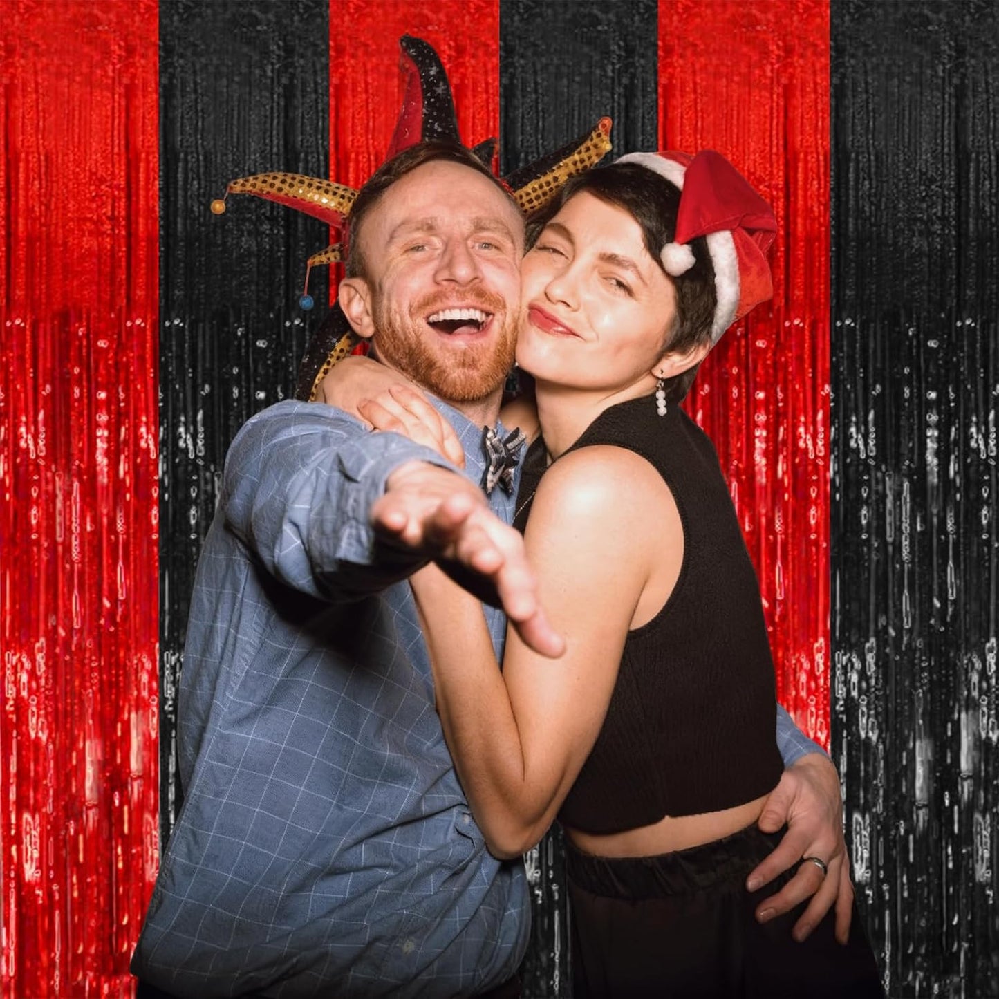Skiennix 2-Pack Tinsel Curtain Backdrop - Black & Red Foil Fringe for Halloween & Birthday Parties