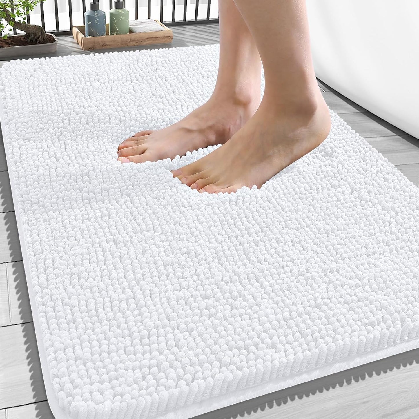 OLANLY Bathroom Rugs - Extra Soft Chenille Bath Mats | Quick Dry, Machine Washable, 34x21, White