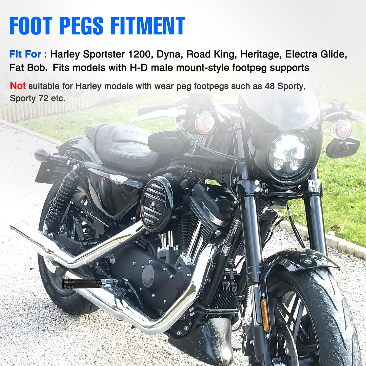 Nilight Motorcycle Foot Pegs Fit for Harley Dyna Sportster Forty Eight Road King Motorcycle Passenger Pedals Footpegs CNC Aluminum Billet Pedal Dirt Bike Footpegs Skidding Foot Rests Pegs, Black