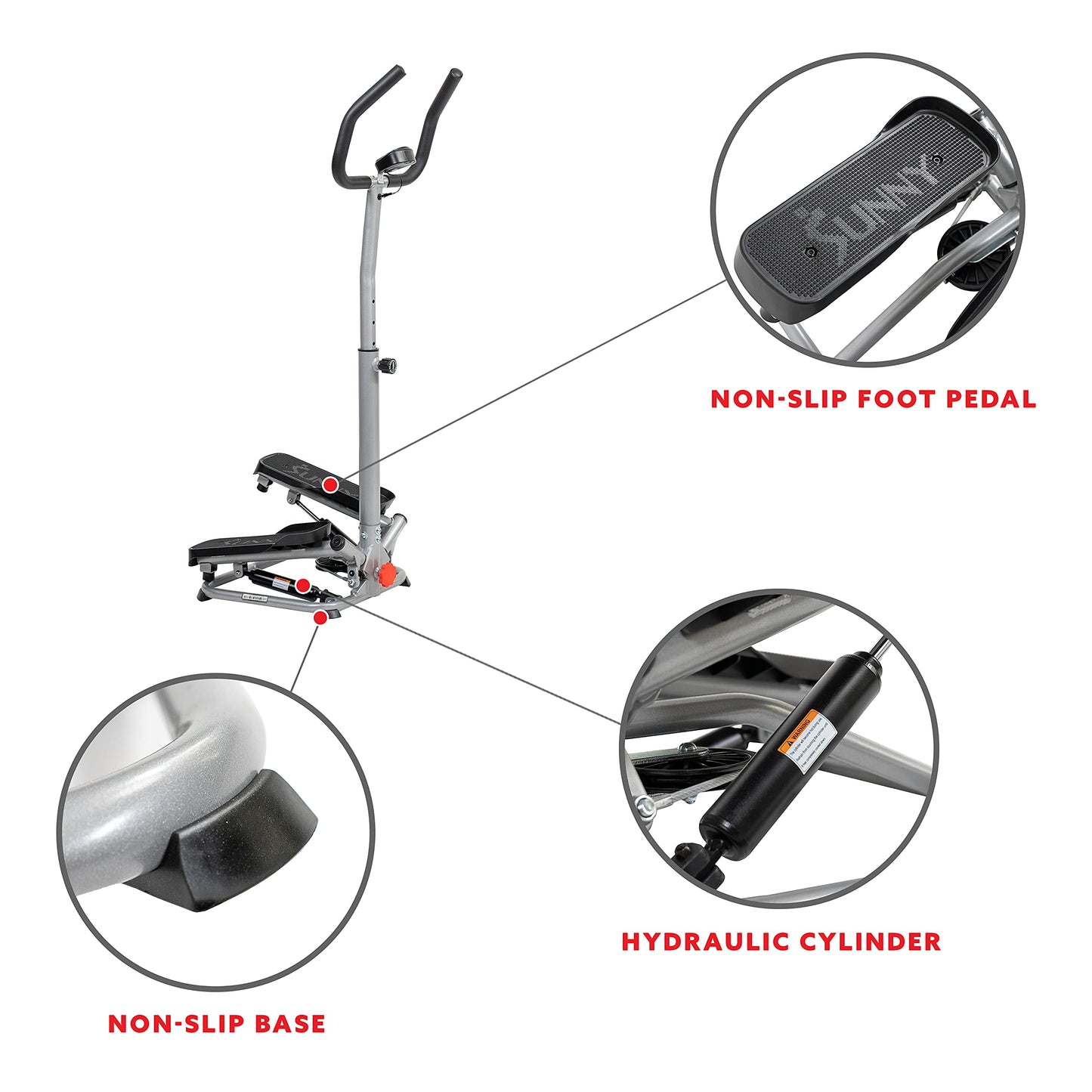 Sunny Health & Fitness Twist Stair Stepper Machine with Handlebar, Low Impact Stepper, Compact & Space Saving for Home Workouts SF-S020027