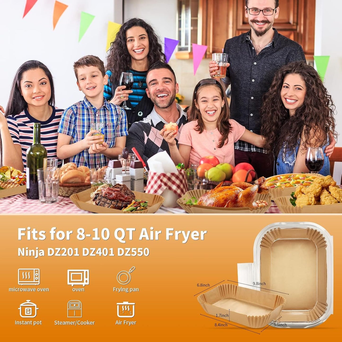 Ninja Air Fryer Disposable Paper Liners - 100PC Rectangle 8.6x5.5'' Baking Parchment Inserts