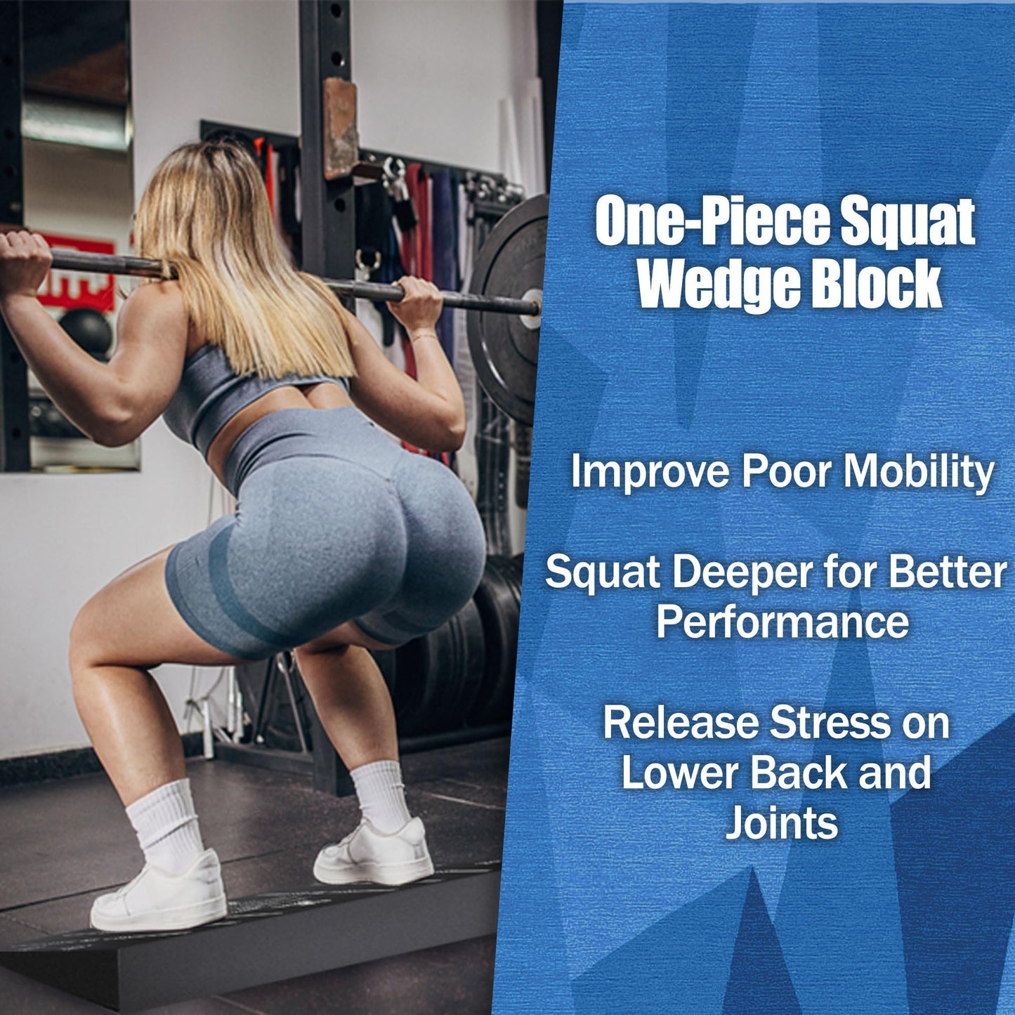 Squat Wedge Block One Piece: Heel Elevated Slant Board for Squats Exercises Deadlift Weightliting for Home & Gym with Guide