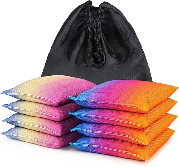 Weather Resistant Cornhole Bags, Gradient Corn Hole Bags Set of 8, Cornhole Bean Bags, Modified Size Cornhole Bags for Tossing Game, Includes Tote Bag