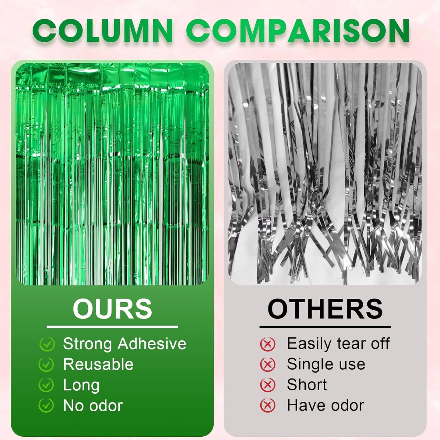 Voircoloria Green Foil Fringe Backdrop Curtains - 3 Pack Tinsel Streamers for Parties | 3.3x8.2 Feet