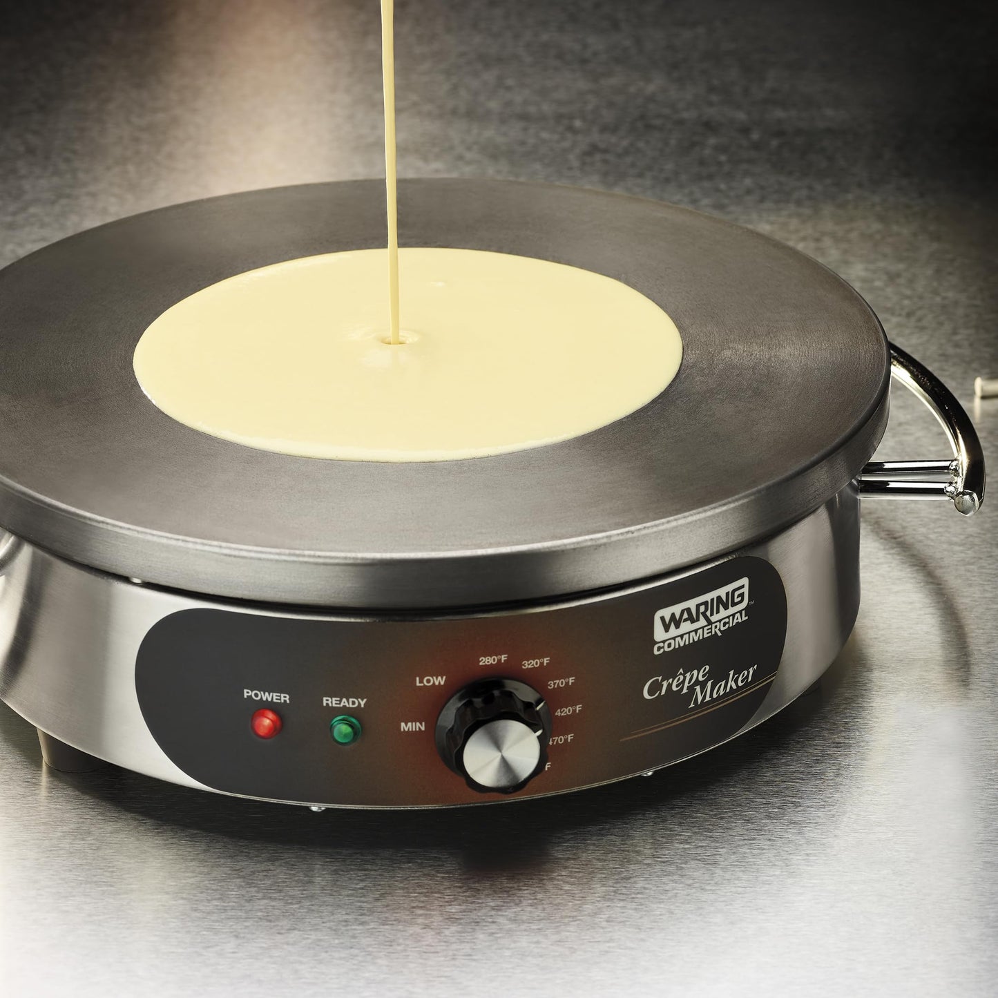Waring Commercial Crepe Maker, 16" Cast Iron Cooking Surface, 570°F Adjustable Thermostat, for Restaurants & Commercial Kitchens, 120V, WSC160X