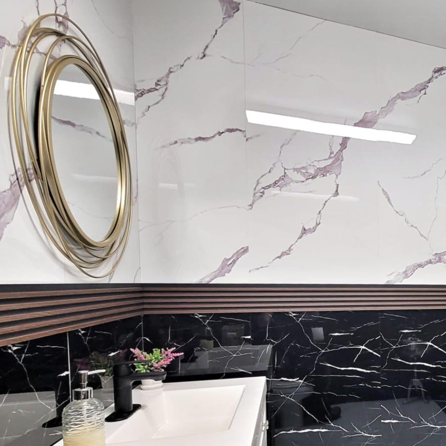 Dundee Deco Faux Marble Wall Panels - 2 ft X 4 ft - Glossy, Waterproof Indoor Wall Cladding - White, Grey Veins - Set of 4 - Covers 31 sq ft