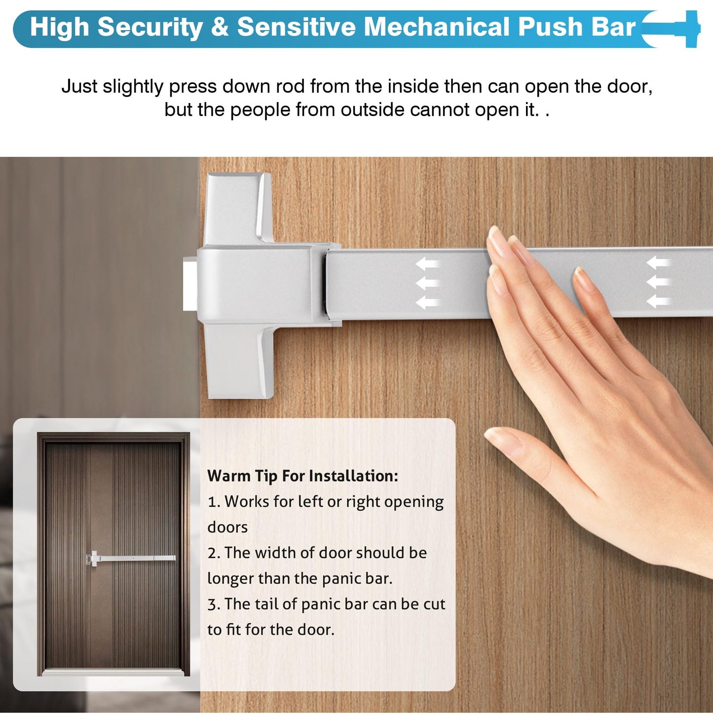 IRONWALLS Panic Bars for Exit Doors 32 Inch, Silver Commercial Push Bar Panic Exit Device Stainless Steel with Exterior Door Lever Handle, Emergency Exit Panic Door Hardware for 32”-47” Doors