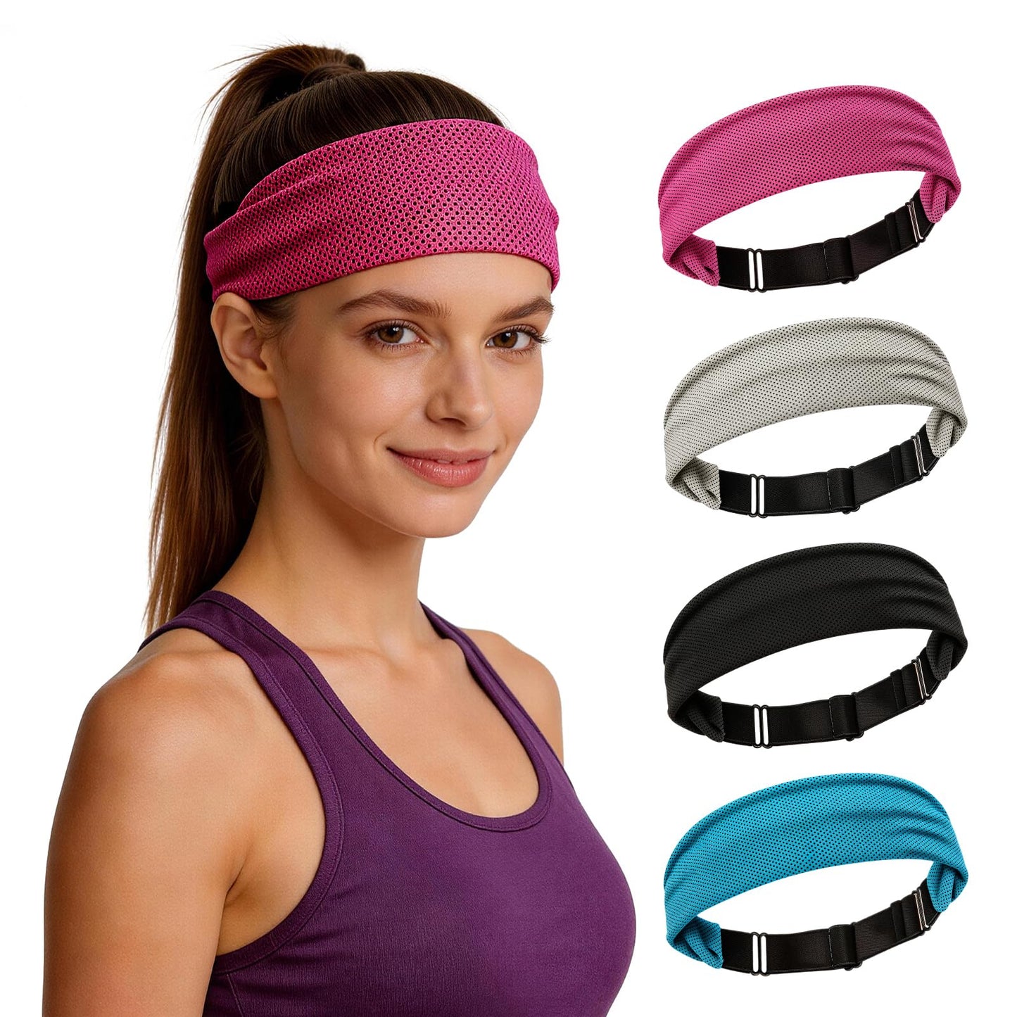 CSITE Cooling Headbands for Women&Men - Adjustable Non-Slip Sweatbands, Instant Cooling Moisture Wicking Sports Headbands for Running Yoga Fitness Gym