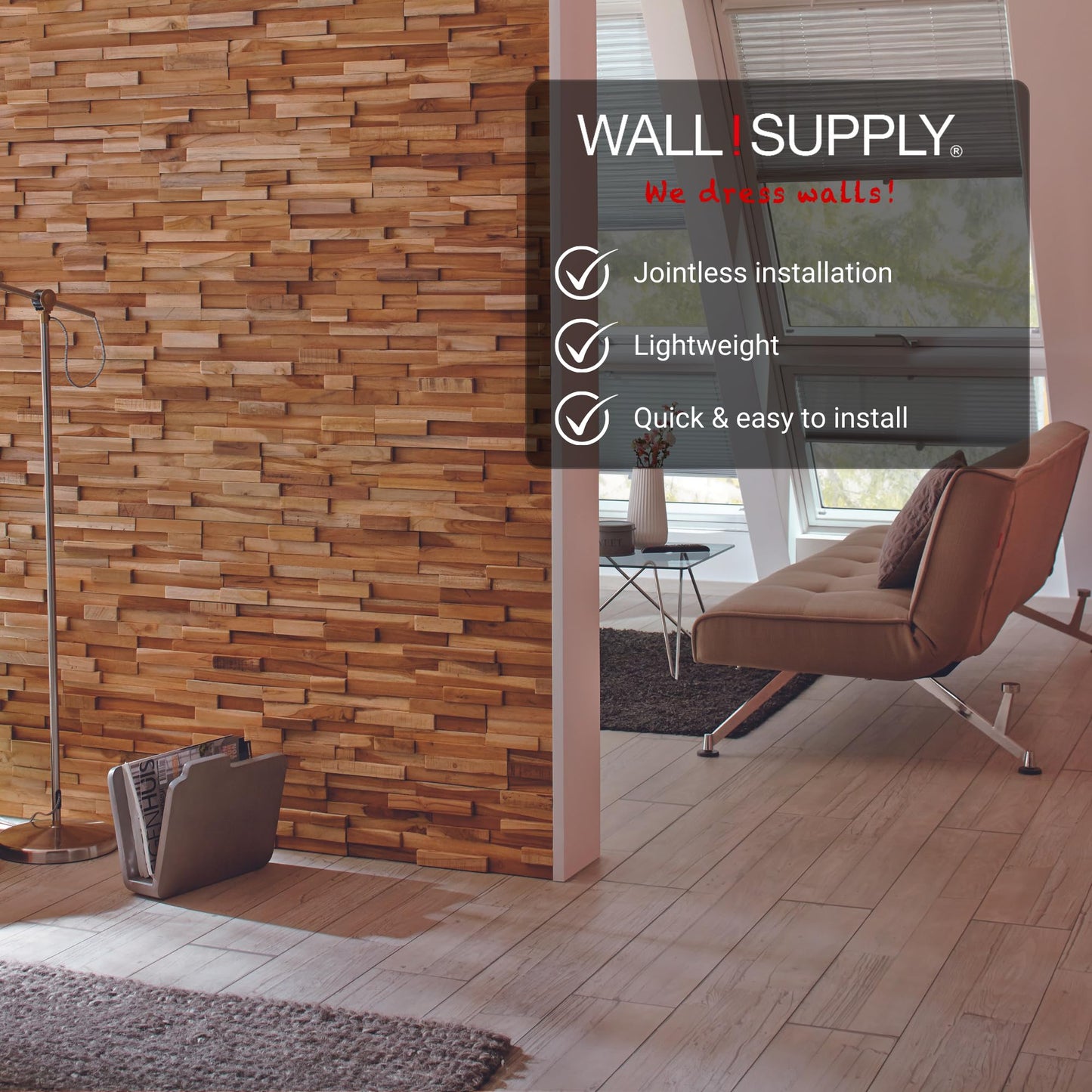 Wall!Supply 3D Wall Panels – Reclaimed Modern Asian Teak Wood – Home Decor Wallpaper Alternative for Living Room, Bedroom & Office – Easy DIY Installation – 10 Pack, Covers 9.6 Sq Ft