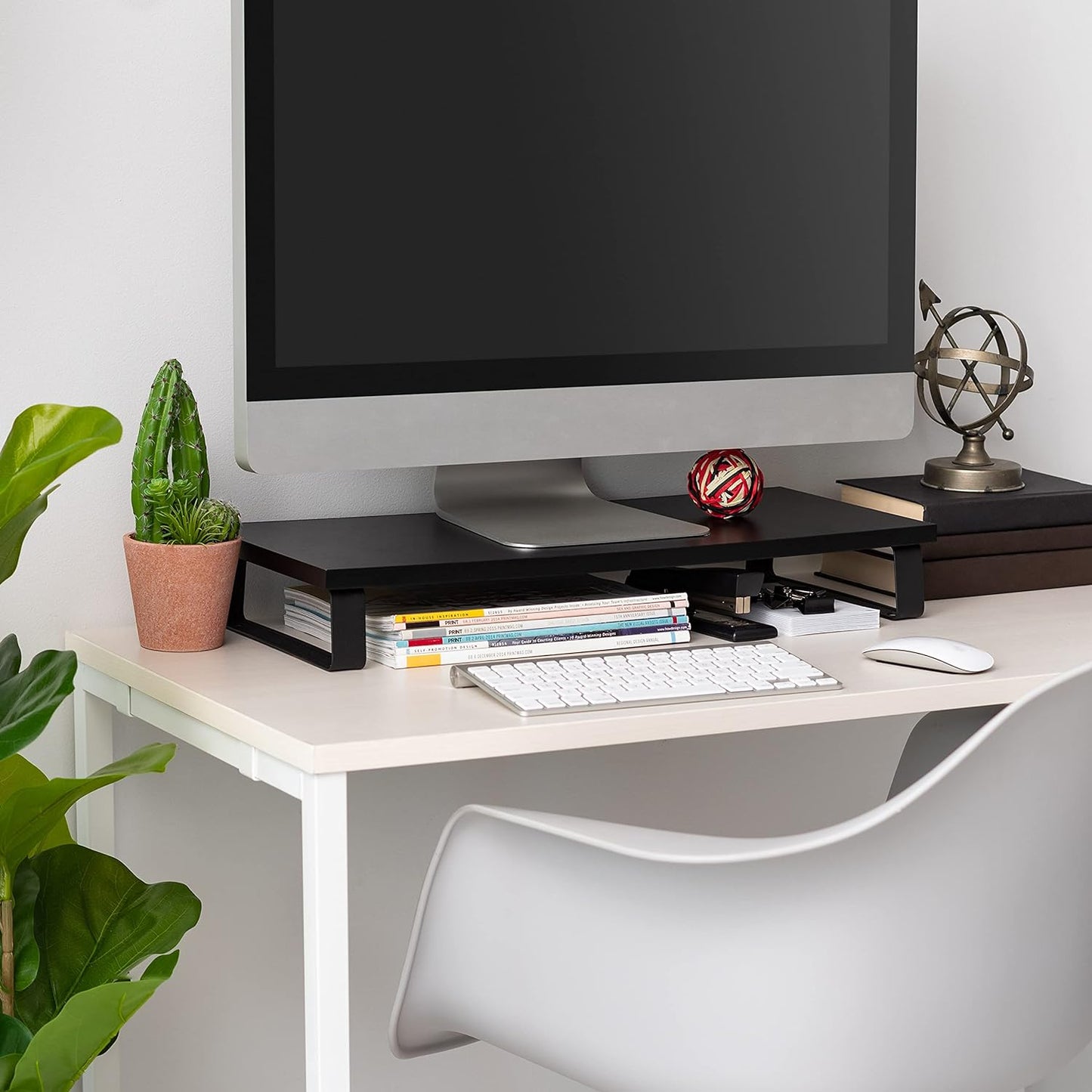 1-Tier Countertop Closet IRIS USA Multi-Purpose Modern PC Monitor Organizer Stand with Metal Legs, Ergonomic Desktop