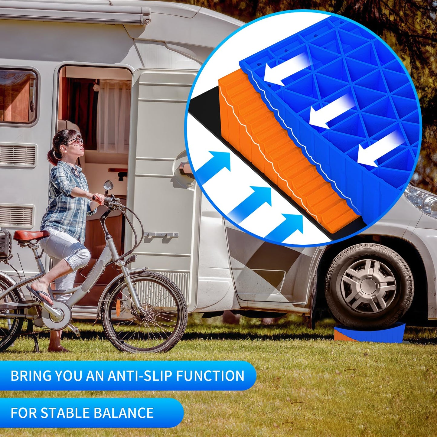 BEBOBLY Camper Leveler, 2 Pack RV Leveling Blocks, Camper Wheel Chocks Up to 35,000 lbs, Heavy Duty Curved Levelers, RV Camper Leveler Kit with Anti-Slip Mats and Carrying Bag