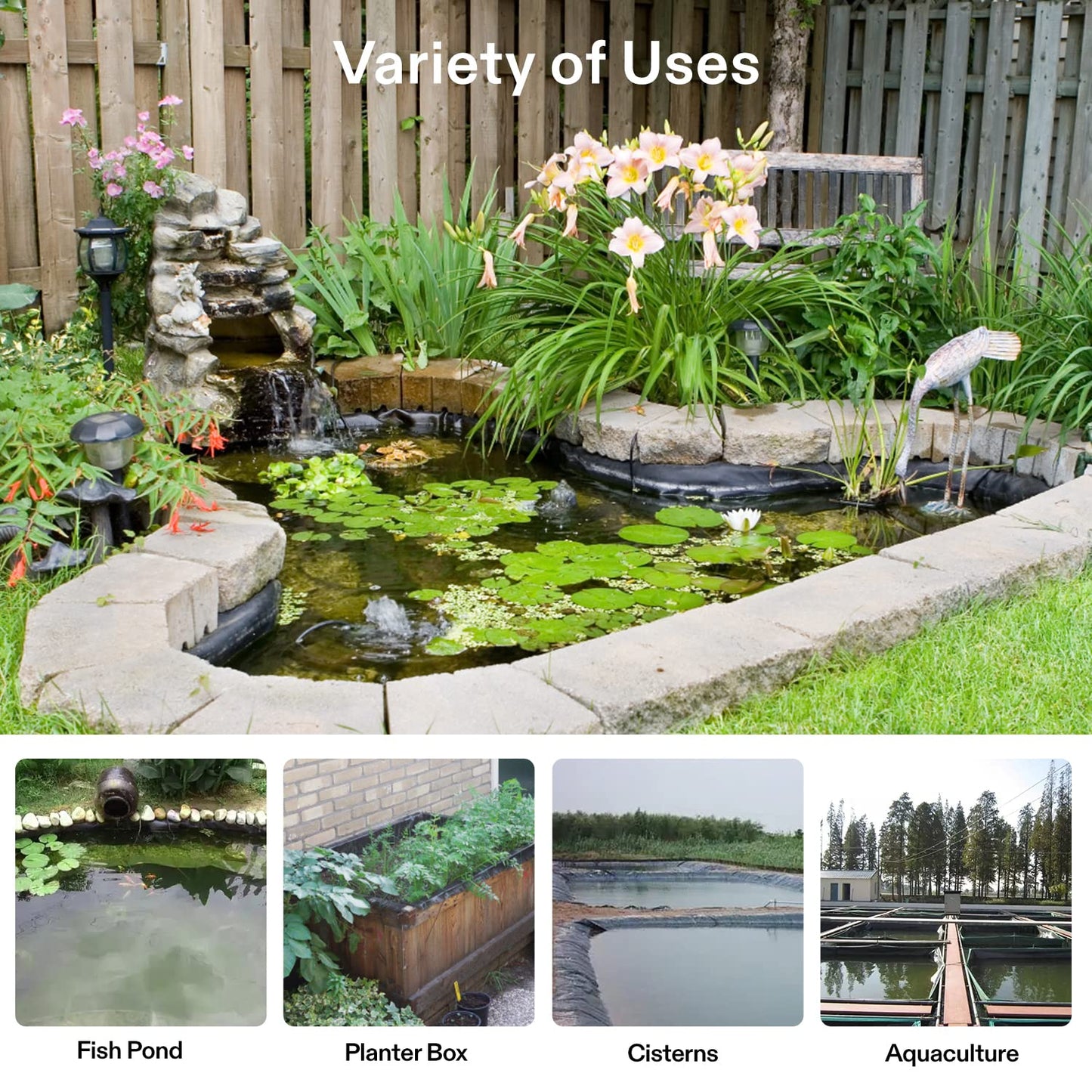 VIVOSUN 20 x 25 Feet Pond Liner, 14.5 Mil Durable LLDPE Pond Liners for Koi Ponds, Aquaculture and Water Gardens, Black