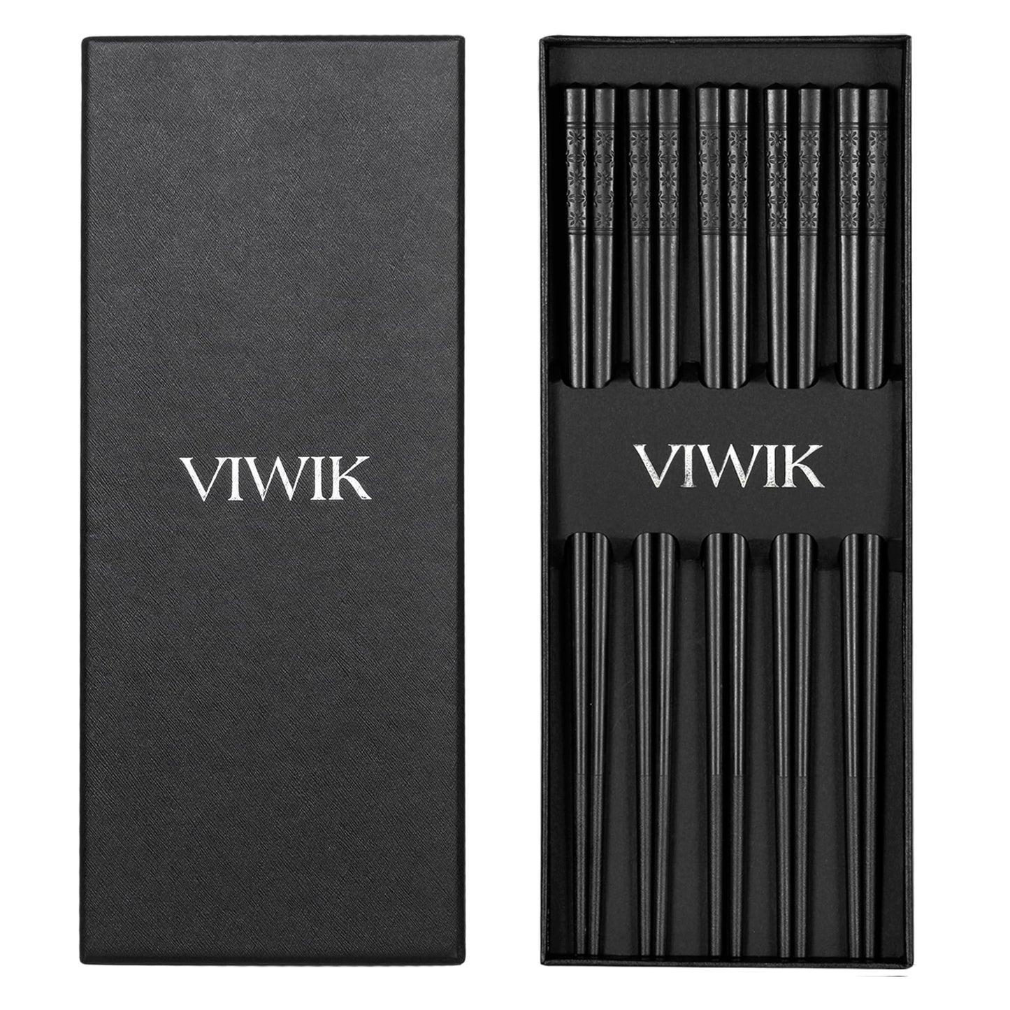 VIWIK 5 Pairs Premium Reusable Chopsticks, Anti-Slip Fiberglass Chop Sticks, Food-Grade Dishwasher Safe Heat-Resistant Durable Utensils for Sushi Japanese Korean Chopstick Gift Set 9.5 Inch