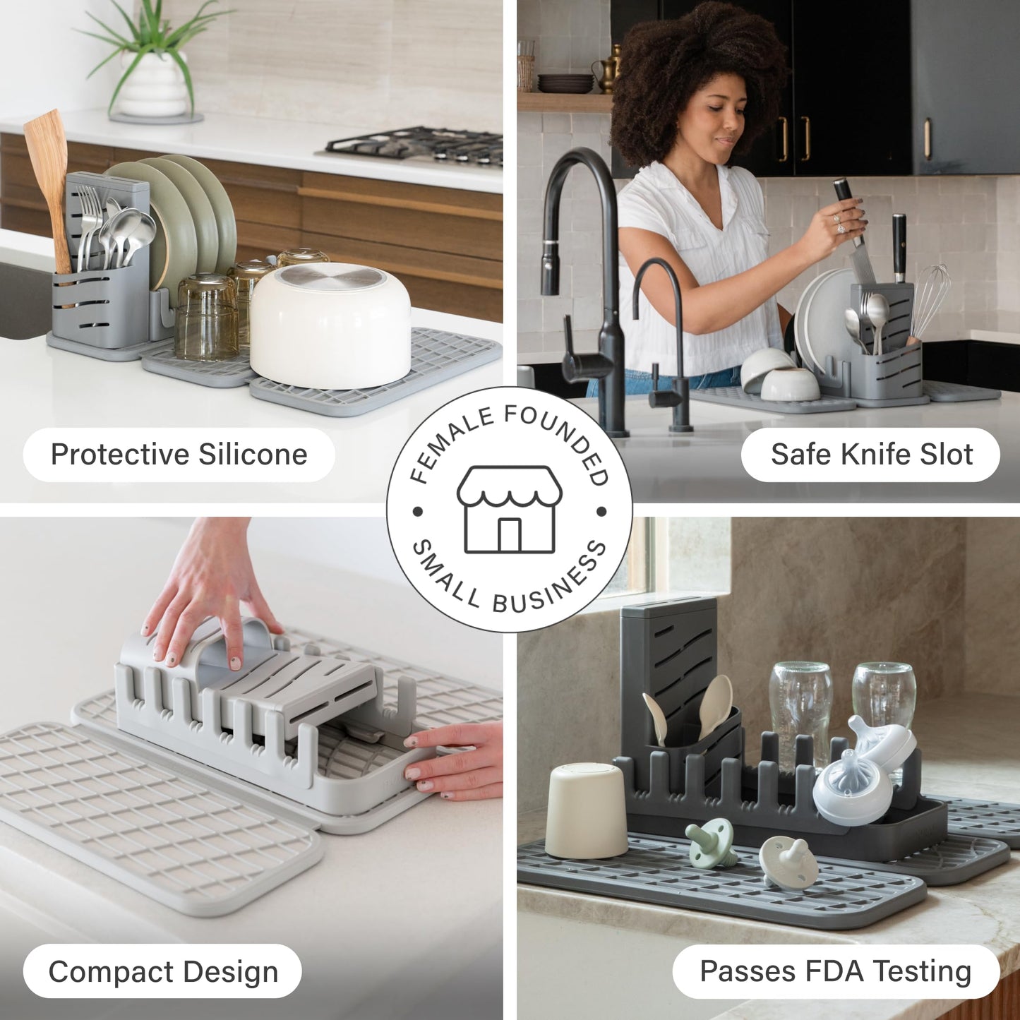 Dorai Home Collapsible Dish Drying Rack with Stone Dish Pad - Kitchen Counter Set with Diatomaceous Earth Stone Dish Mat for Quick Drying - Space-Saving Design - Original 19.9"x15.2", Sandstone