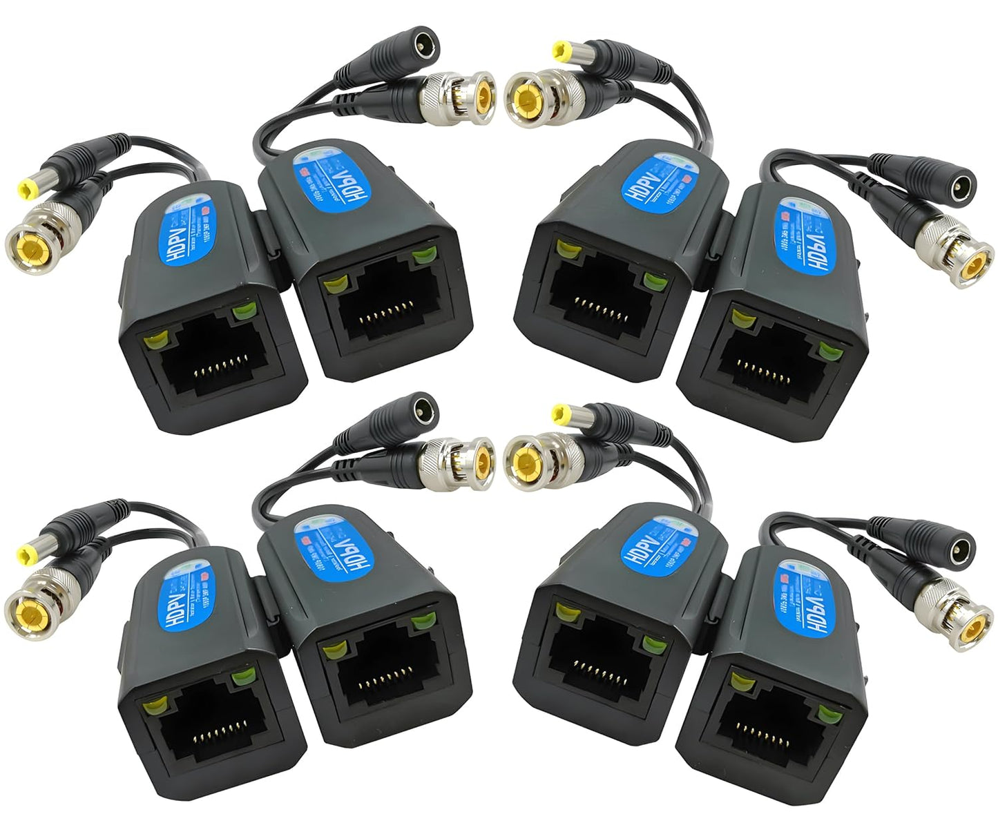 RJ45 4 8MP Cat5e/Cat6 (400ft) Chipset BNC to Video Balun with Power - Pair Ground Loop Isolated Weatherproof Adapter |