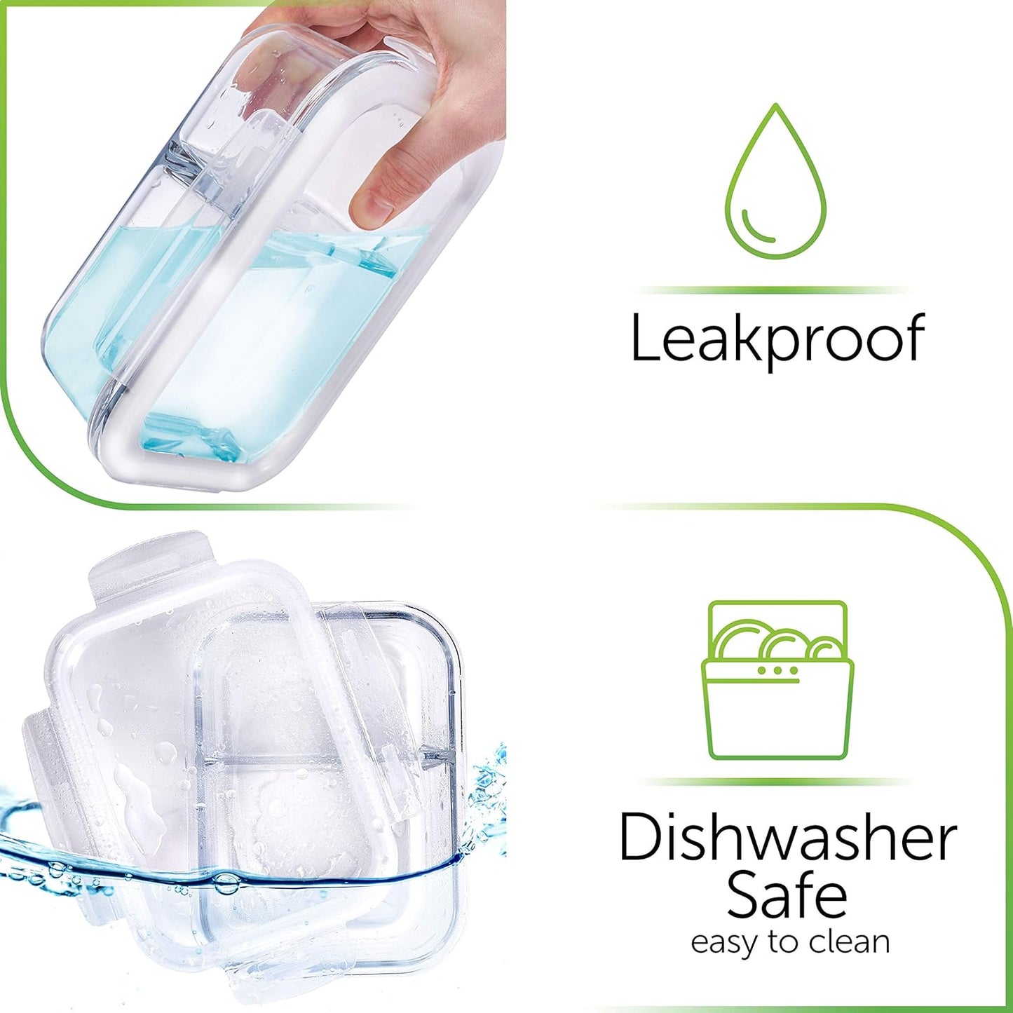 Prep Naturals Glass Meal Prep Containers - Airtight 36oz Food Storage Bowls | Dishwasher & Microwave Safe - Set of 5, Clear