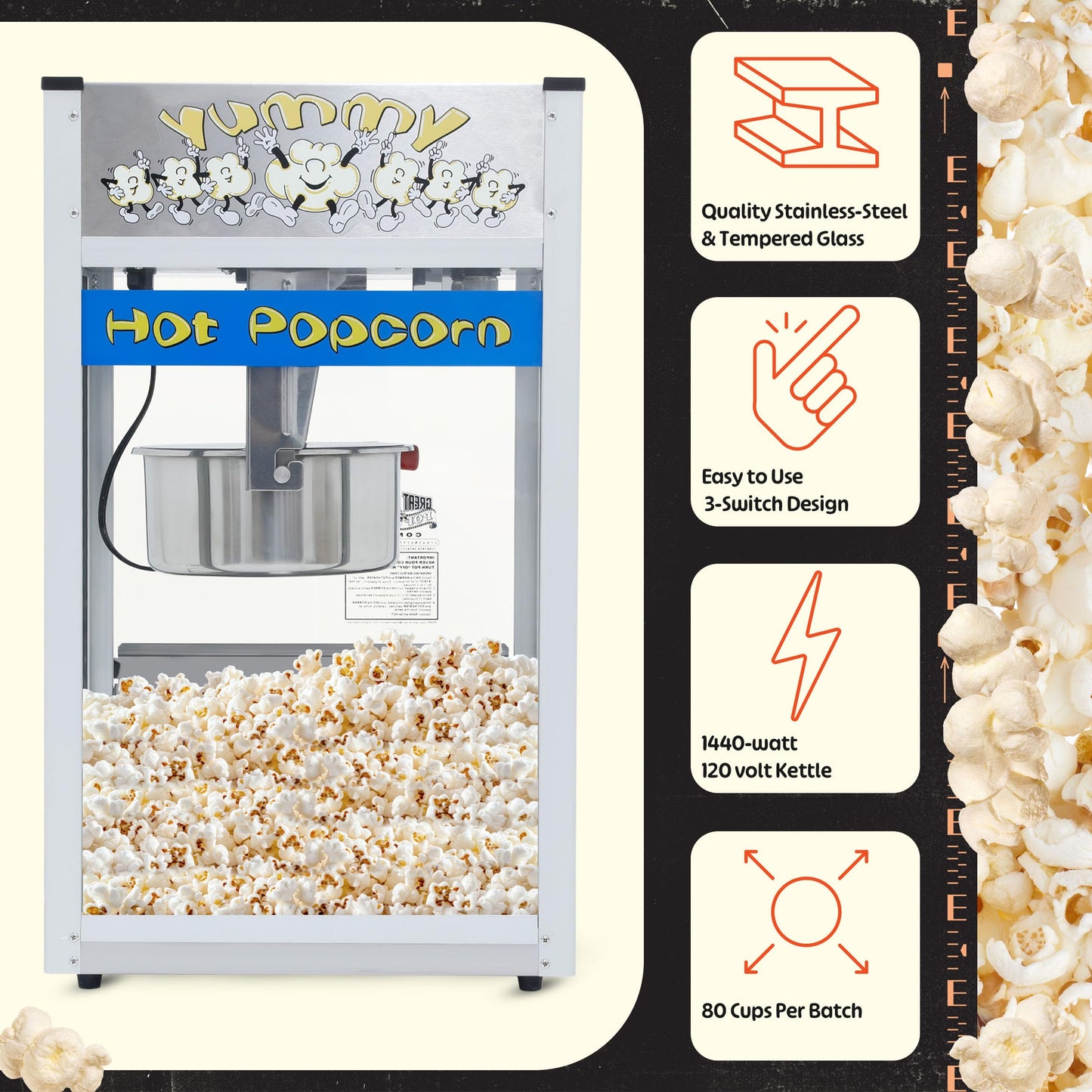 Great Northern Popcorn Company 6210 Pop Heaven Commercial Quality Popcorn Popper Machine, 12 Ounce, Blue