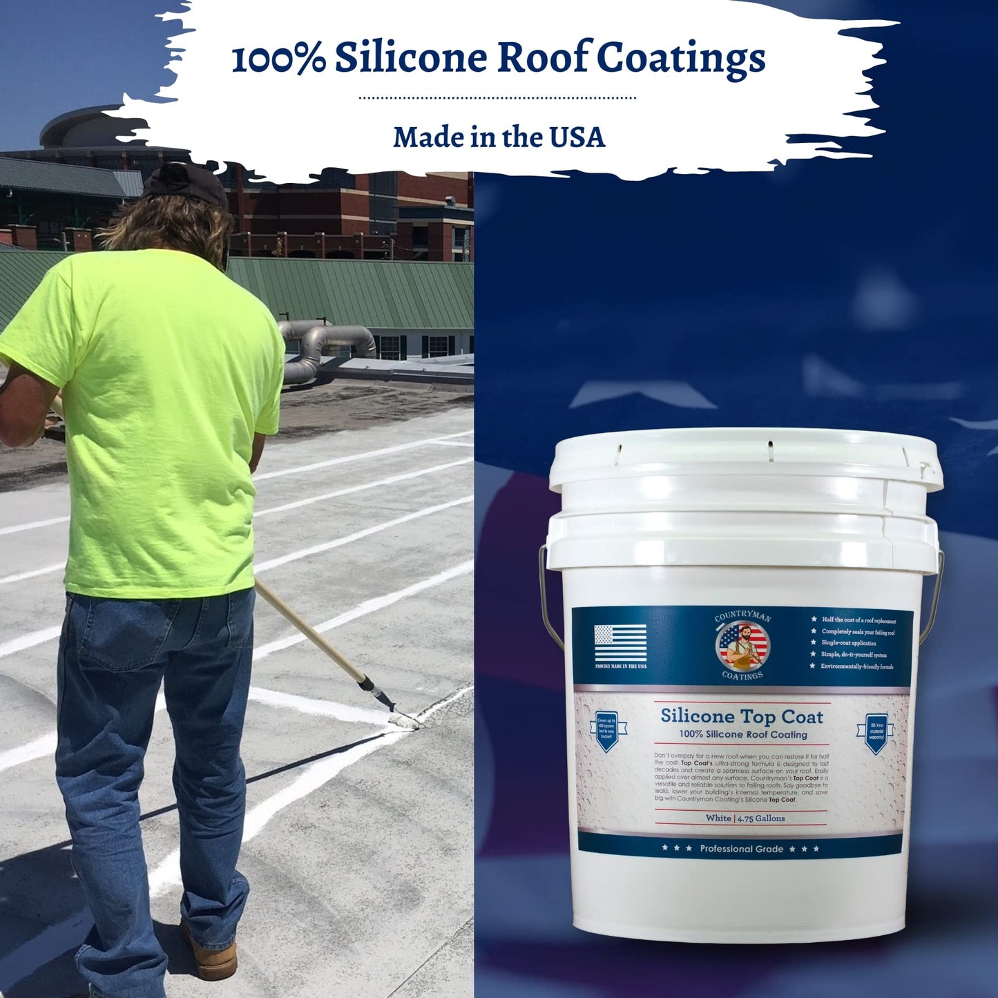 100% Silicone Roof Coating for RVs, Campers & Flat Roofs - Waterproof Seal for Leaks, Cracks & Seams - Ponding Water Resistant - 4.75 Gallon White