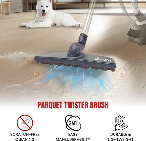 Miele Hardwood Floor Brush Head - 12” Parquet Twister with Soft Horsehair Bristles | 360° Swivel Vacuum Attachment for C1, C2, C3 Canister Vacuums