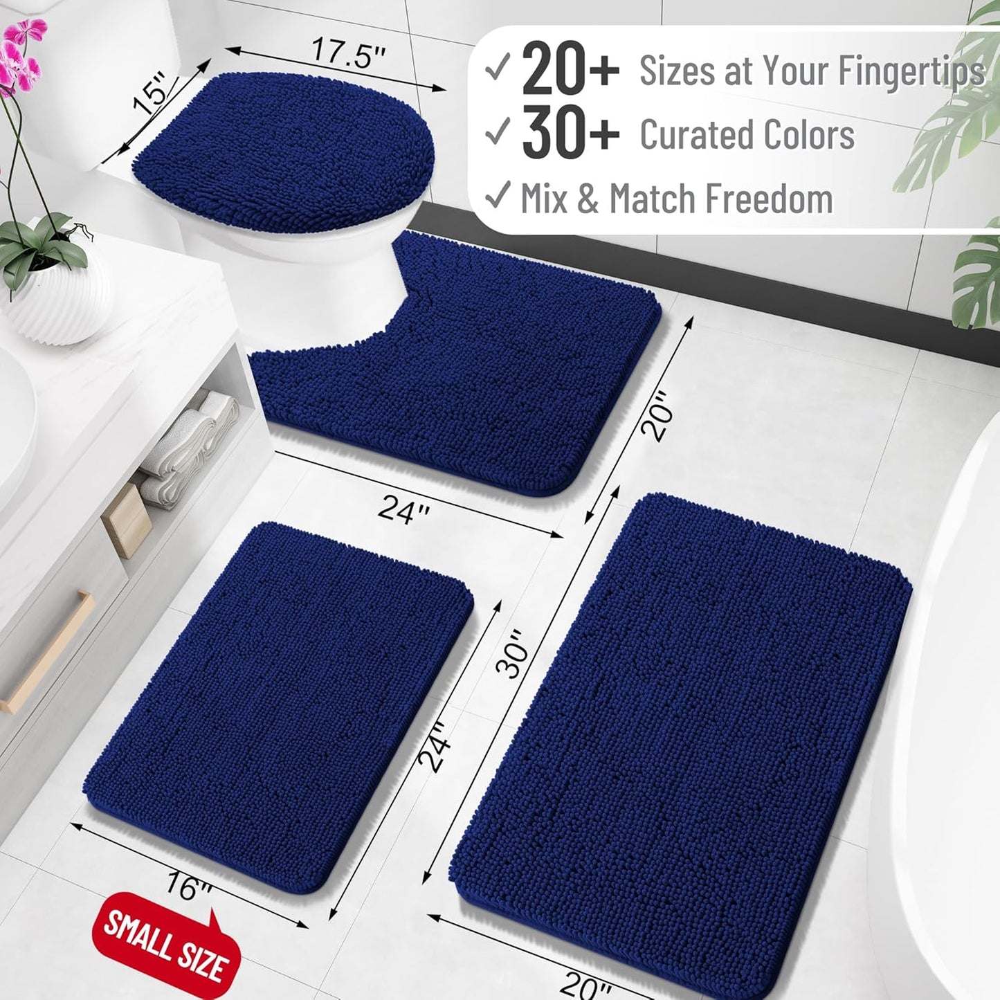 OLANLY Bathroom Rugs - Extra Soft Chenille Bath Mats with Rubber Backing | Quick Dry, Machine Washable, Navy 35x24