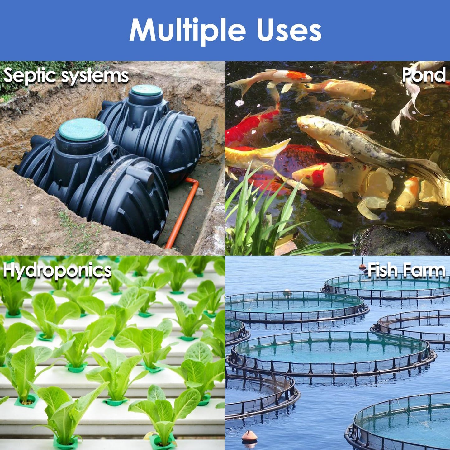 AquaMiracle Super Powerful Linear Air Pump AP-60 Pond Aerator, 950GPH Koi Pond Air Pump Septic Aerator, for Hydroponic, Waste Treatment, Fish Farm, Seafood Restaurant