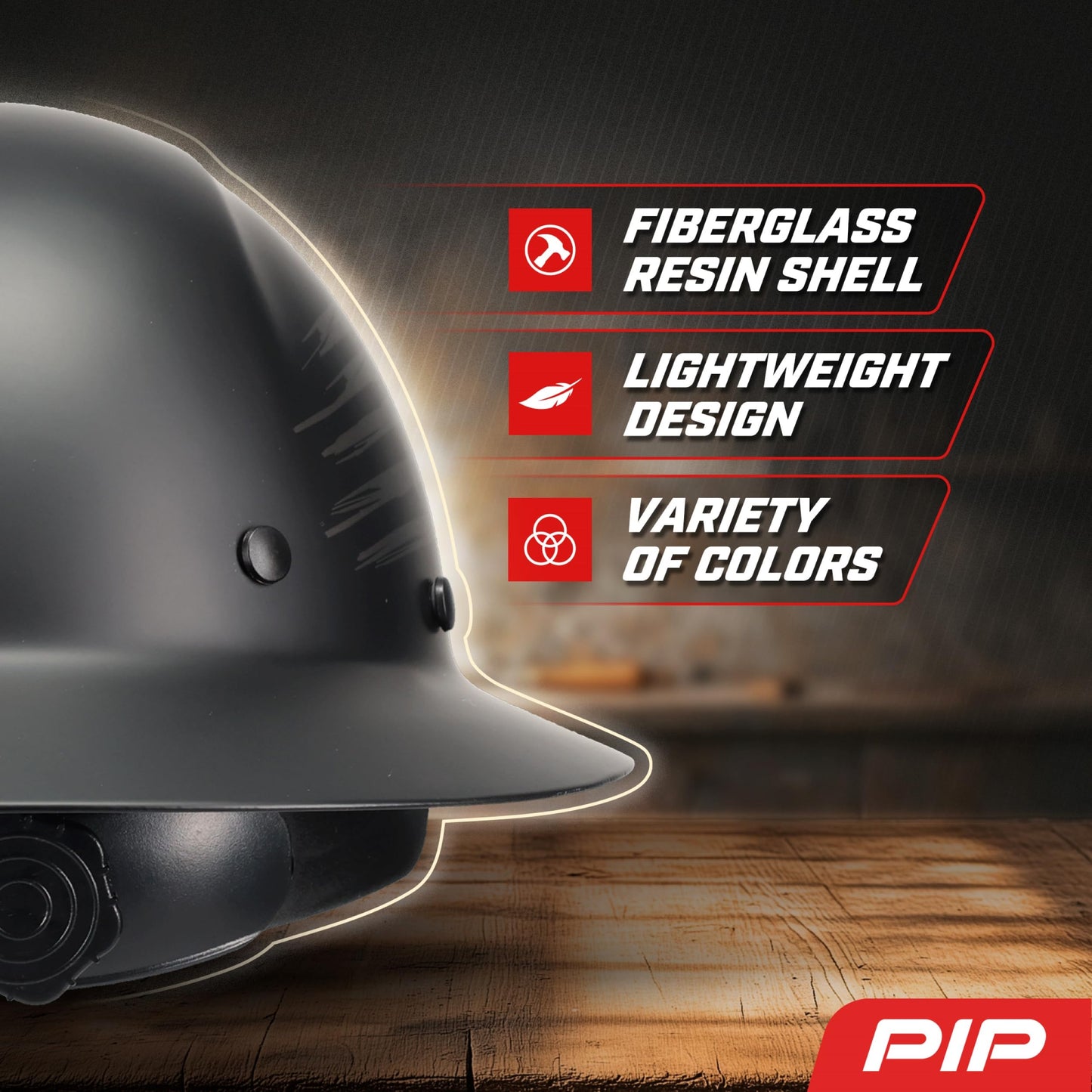Dynamic WolfJaw Fiberglass Full Brim Hard Hat with Wheel Ratchet, 8 Point Suspension, ANSI/ISEA Z89.1 Type 1 Certified, Glass G Electrical Rating, Black (280-HP1481USA-11)