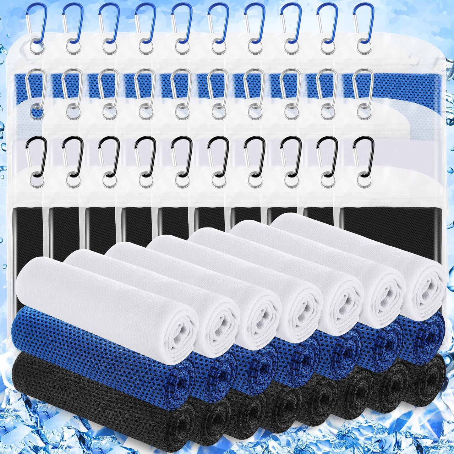Hosuly 30 Pack Cooling Towels 40"x12" Cooling Neck Wraps Soft Breathable Chilly Towel Ice Towels Microfiber Workout Towel for Yoga Sport Running Workout Gym Camping Fitness Activities (Classic)