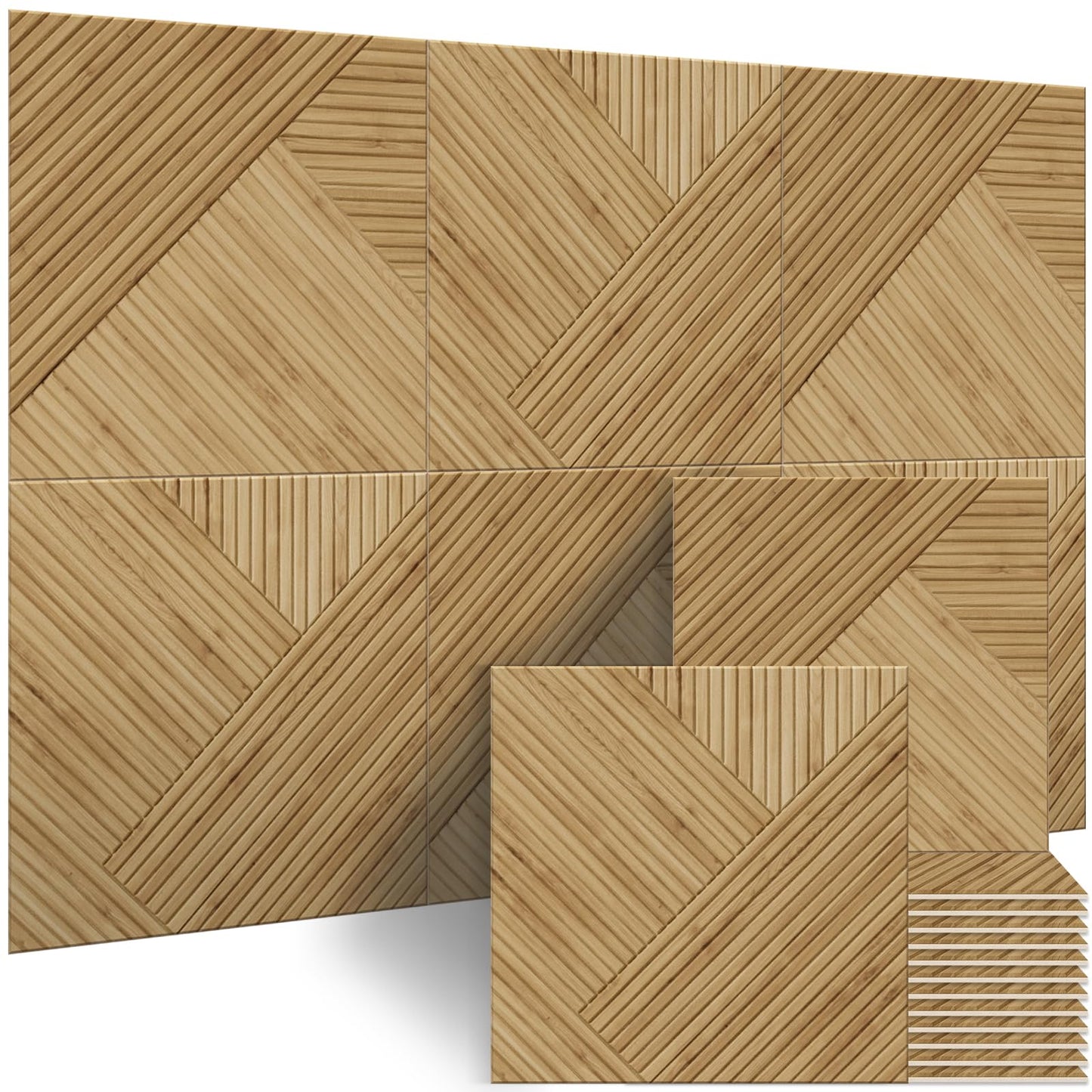 BUBOS 6 Pack Acoustic Wall Panels - High-Density Polyester Sound Absorbing Panels, Decorative Wood Print Treatment for Recording Studio & Home Office, Peel and Stick, 23.6" x 23.6"