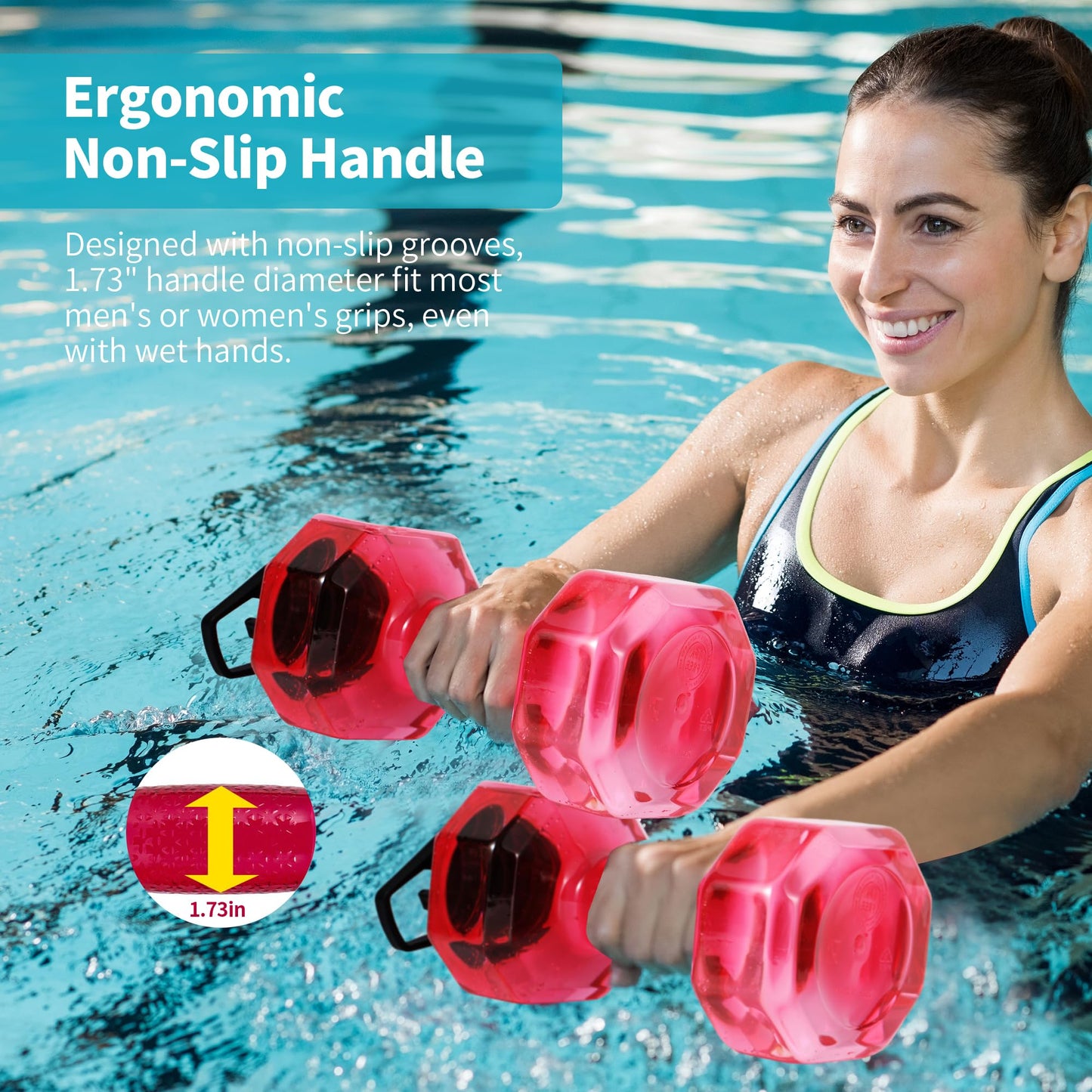 Water Weights for Pool Exercise Set of 2, Aquatic Exercise Dumbbells with Non-slip Handle, PE Materials Water Dumbbell Aerobics for Water Aerobics Weight Loss (Pink)