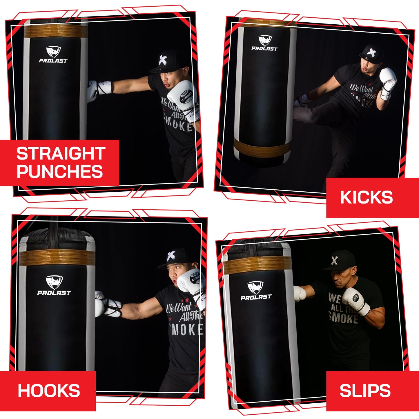 PROLAST Luxury Extra Large Heavy Punching Kicking Bag for Adults, Boxing, MMA, Martial Arts, Muay Thai, Strength Training Equipment, Filled, 4ft, 135 lbs, White and Black with Gold Trim
