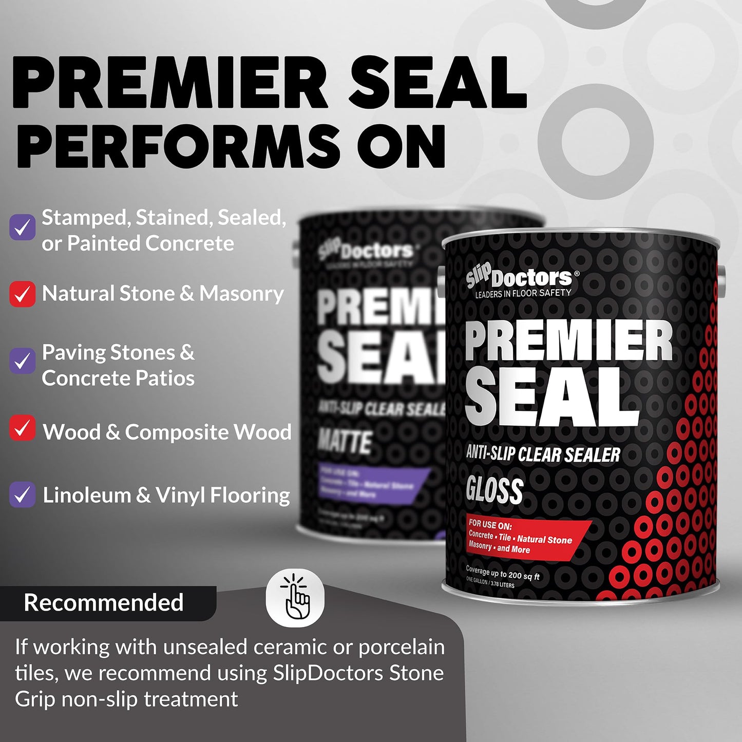 Premier Seal Non-Slip Concrete & Paver Sealer – Clear Anti-Slip Sealant for Pool Decks, Driveways & Garages - Gloss Finish
