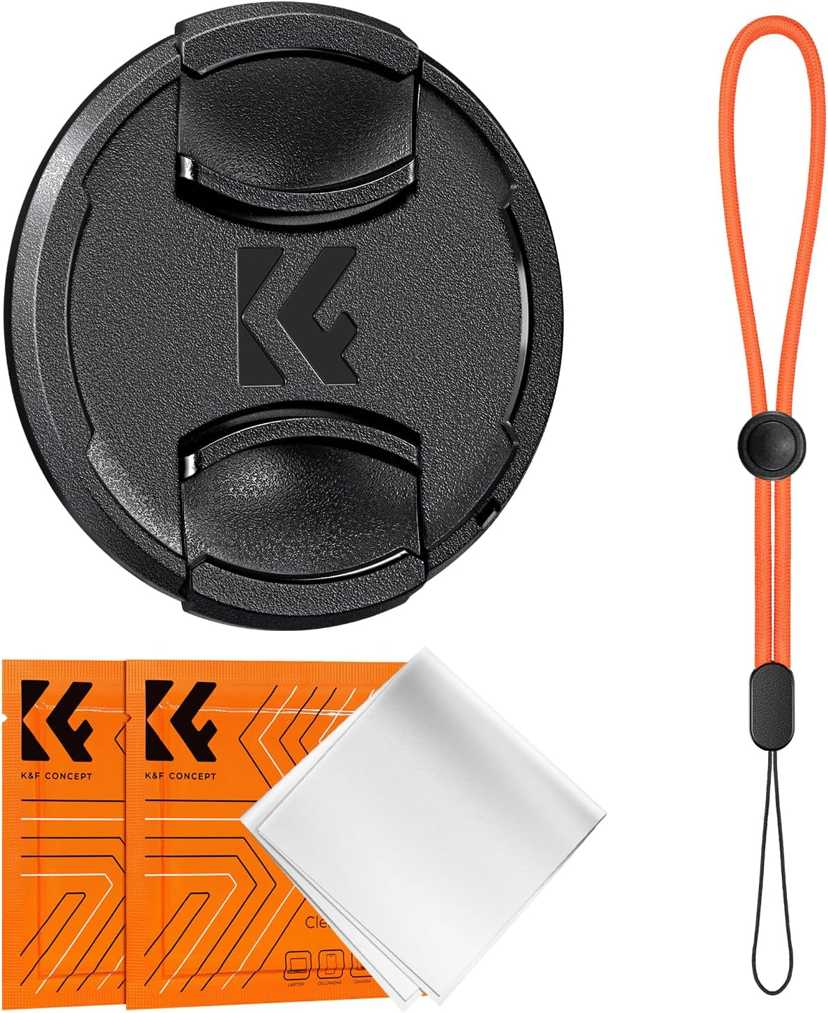 K&F CONCEPT 43mm 4-in-1 Pinch Lens Cap Cover, Center Lens Cover + Anti-Loss Keeper Leash + Microfiber Cleaning Cloth