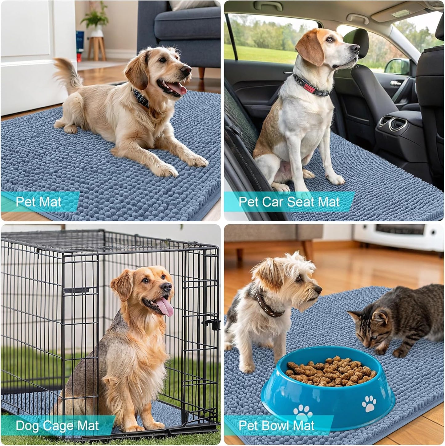 OLANLY Dog Door Mat - Absorbent Non-Slip Chenille Mat for Muddy Paws | 70x24, Quick Dry, Airy Blue
