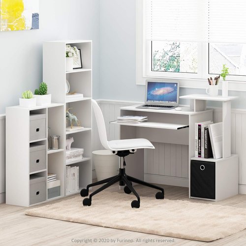 Furinno LUDER 5-Tier Bookshelf - Open Shelves for Easy Assembly | White, 9.4 x 15.8 x 52 Inches