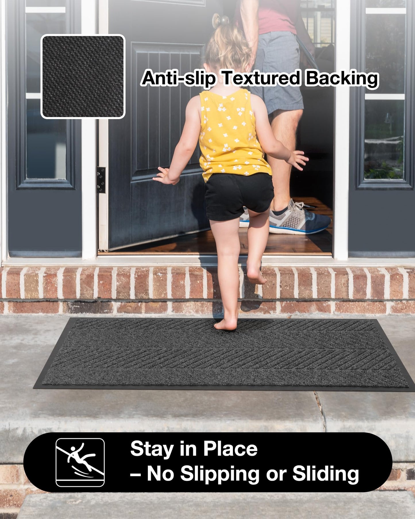 4′ x 10′ Heavy Duty Front Door Mat Indoor Outdoor Entrance, Large Non-Slip All Weather Commercial Floor Mat for Entryway, Low Profile Waterproof Vinyl Rug for House (48" x 120", Charcoal Grey)