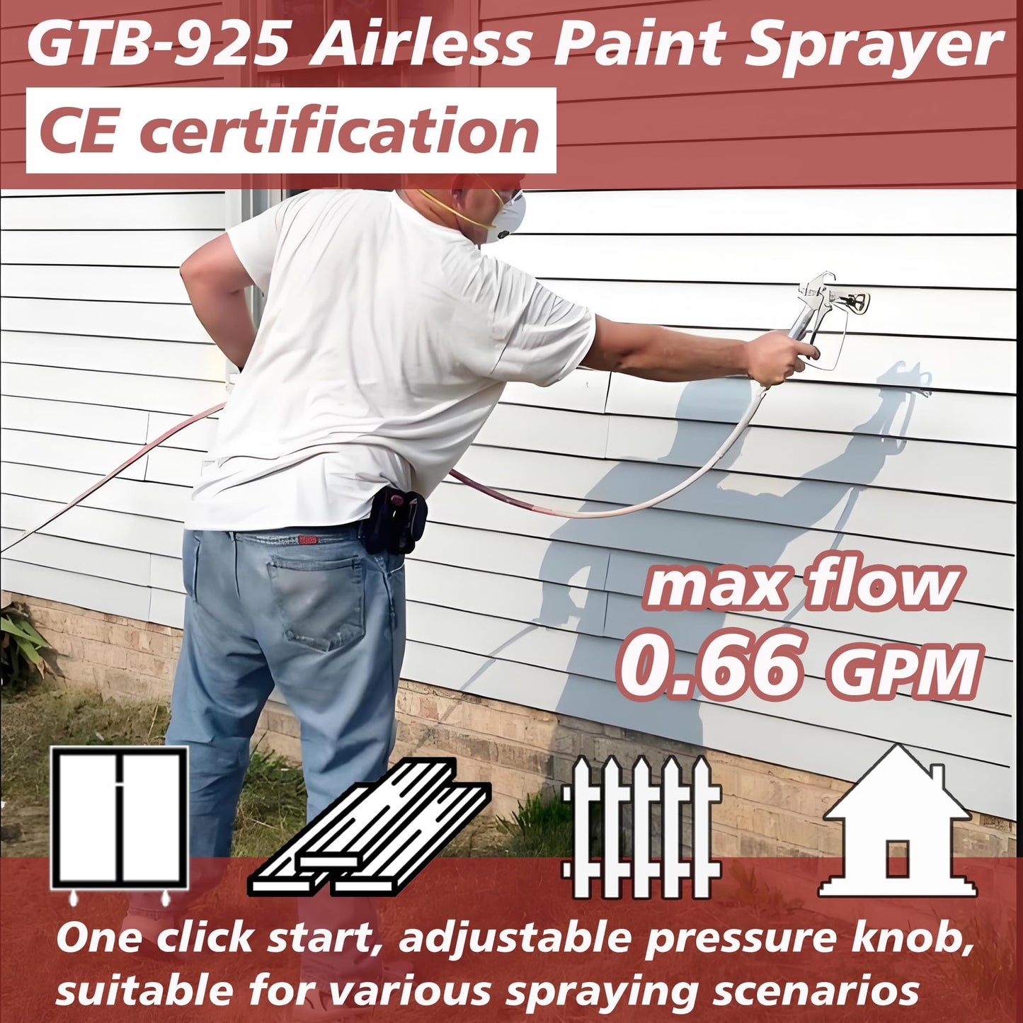 925 Commercial Airless Paint Sprayer, 0.66 GPM High-Efficiency Sprayer with 50ft Hose & 3 Nozzle Tips, Electric Paint Sprayer for House, Fence, Deck, 3-Year Warranty (Commercial Series)