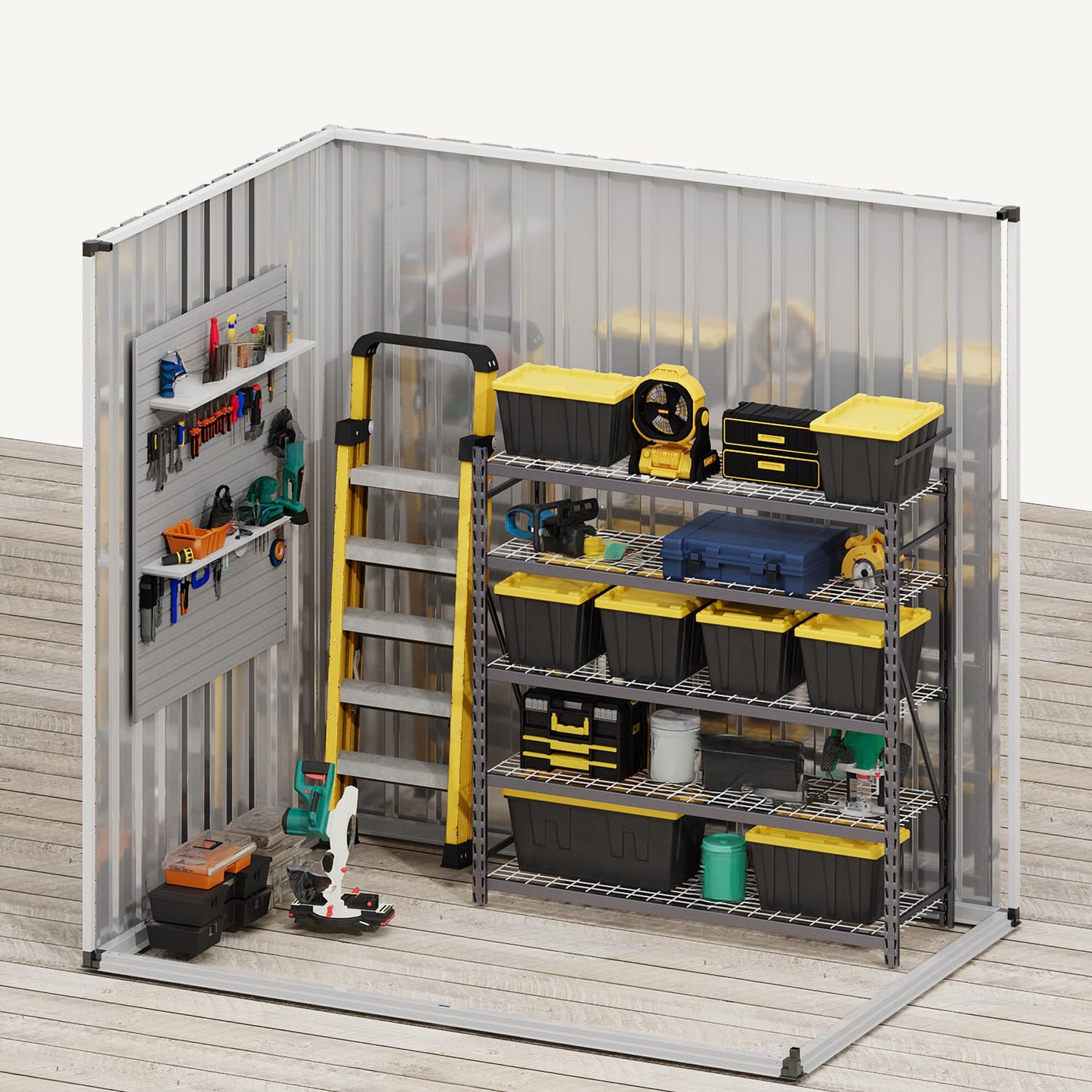 DWVO 6x4ft Large Tool Storage Shed with Window, Lockable Doors, and Sloped Roof, Oversized Steel Outdoor Storage Shed for Garden, Patio, Garage, Backyard, Lawn - Gray White