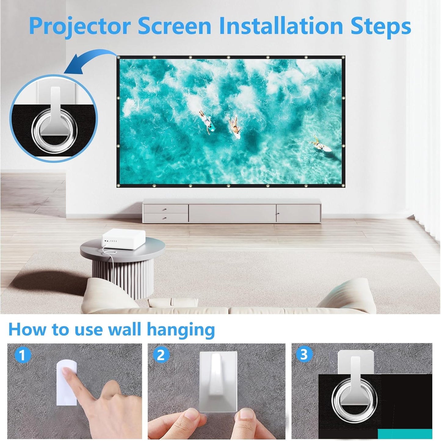 YGSKK 120-inch 16:9 4K Projection Screen, Foldable and Washable Portable Movie Screen, Anti-Wrinkle, Easy-to-Install