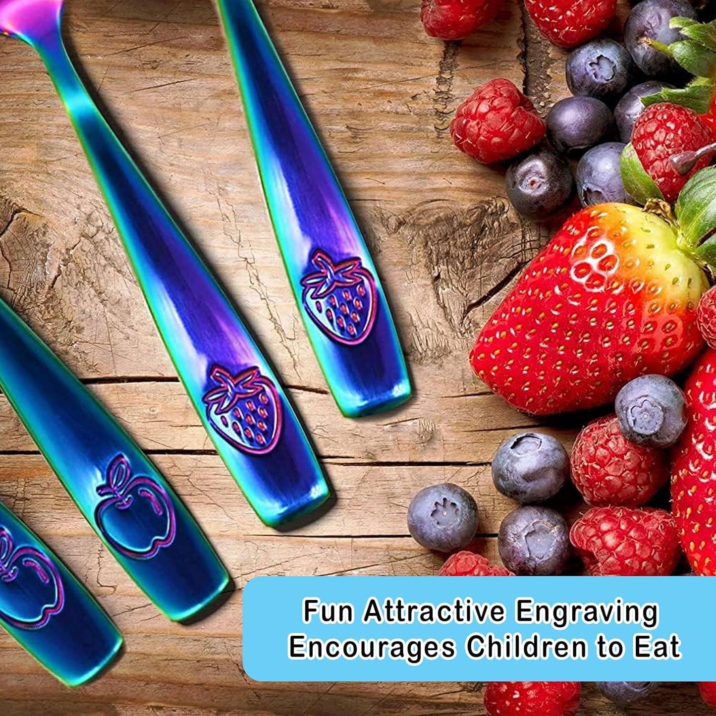 CHILLOUT LIFE Stainless Steel Kids Silverware Set 12 Pieces - Child and Toddler Safe Flatware - Kids Utensil Set - Metal Kids Cutlery Set (Includes 6 Small Kids Spoons & Kids 6 Forks, UV Rainbow)
