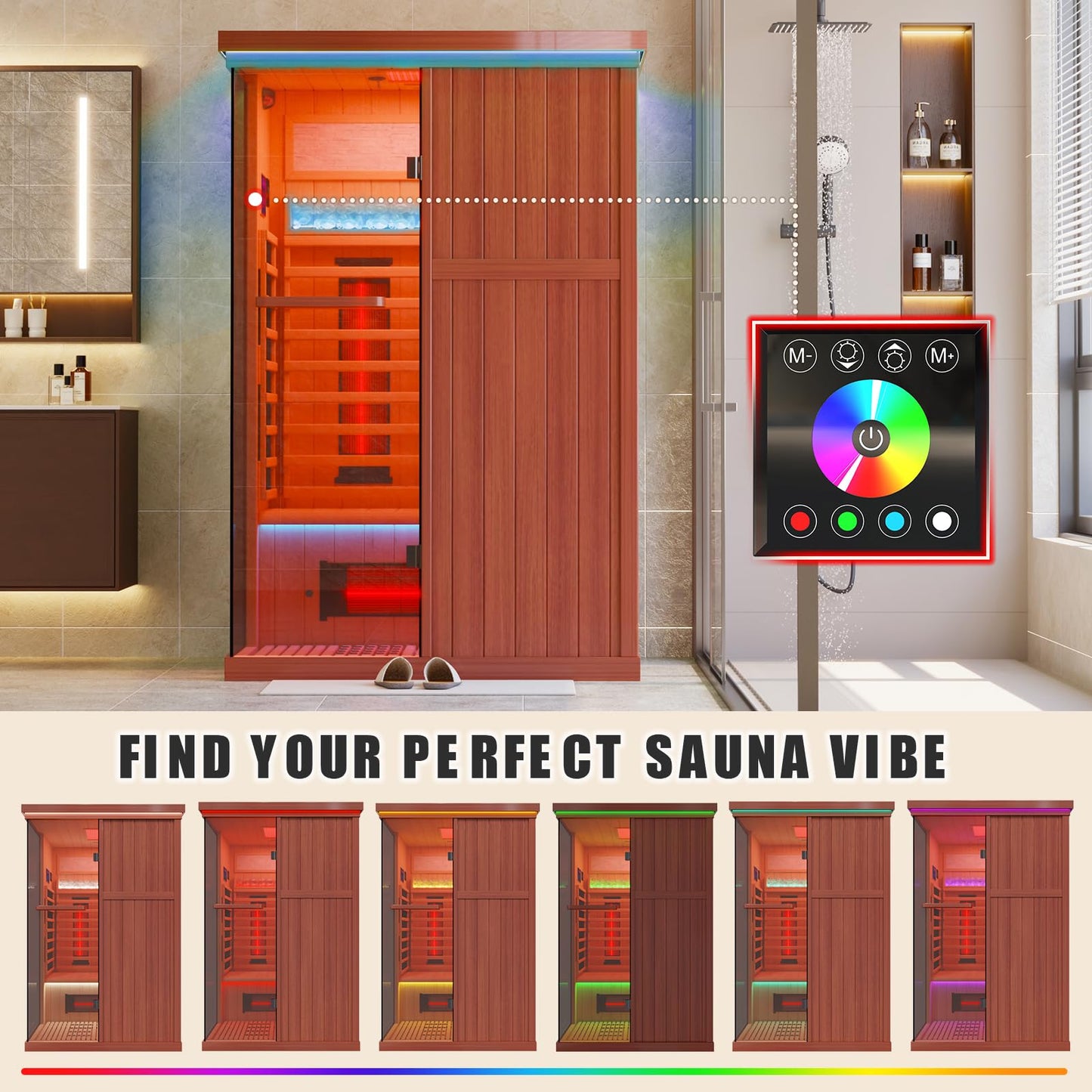 MEISSALIVVE Full Spectrum Sauna for Home, 2 Person Indoor Infrared SPA Room with 10 Minutes Warm-up Heat, Red Cedar Home Sauna Infrared Sauna with Bluetooth and Tempered Glass