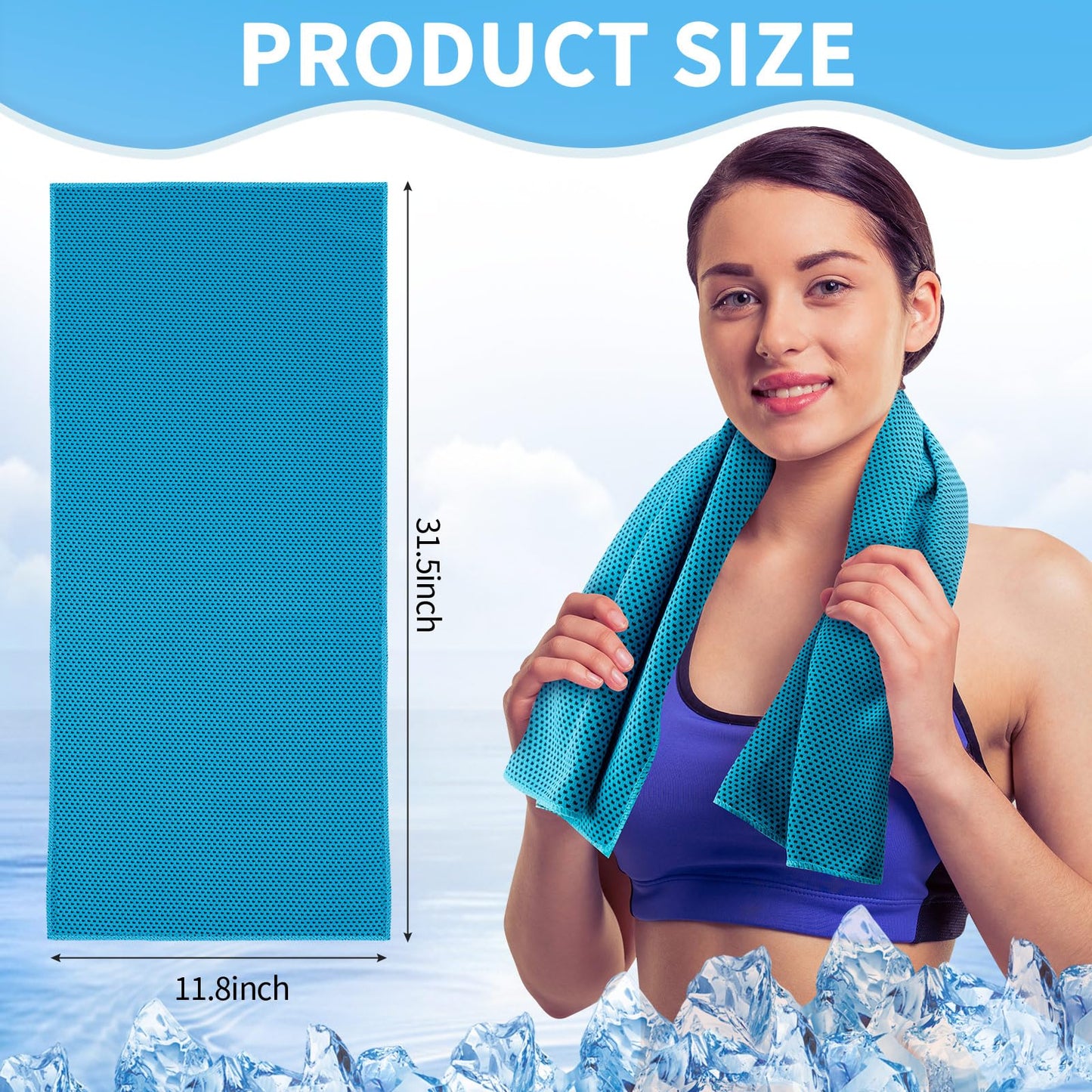 Honoson 10 Pcs Cooling Towel Bulk - Neck & Face Cool Chilly Towels Microfiber Breathable Sport Sweat Rag for Gym, Yoga, Travel, Camping, Running, Outdoor (Blue)