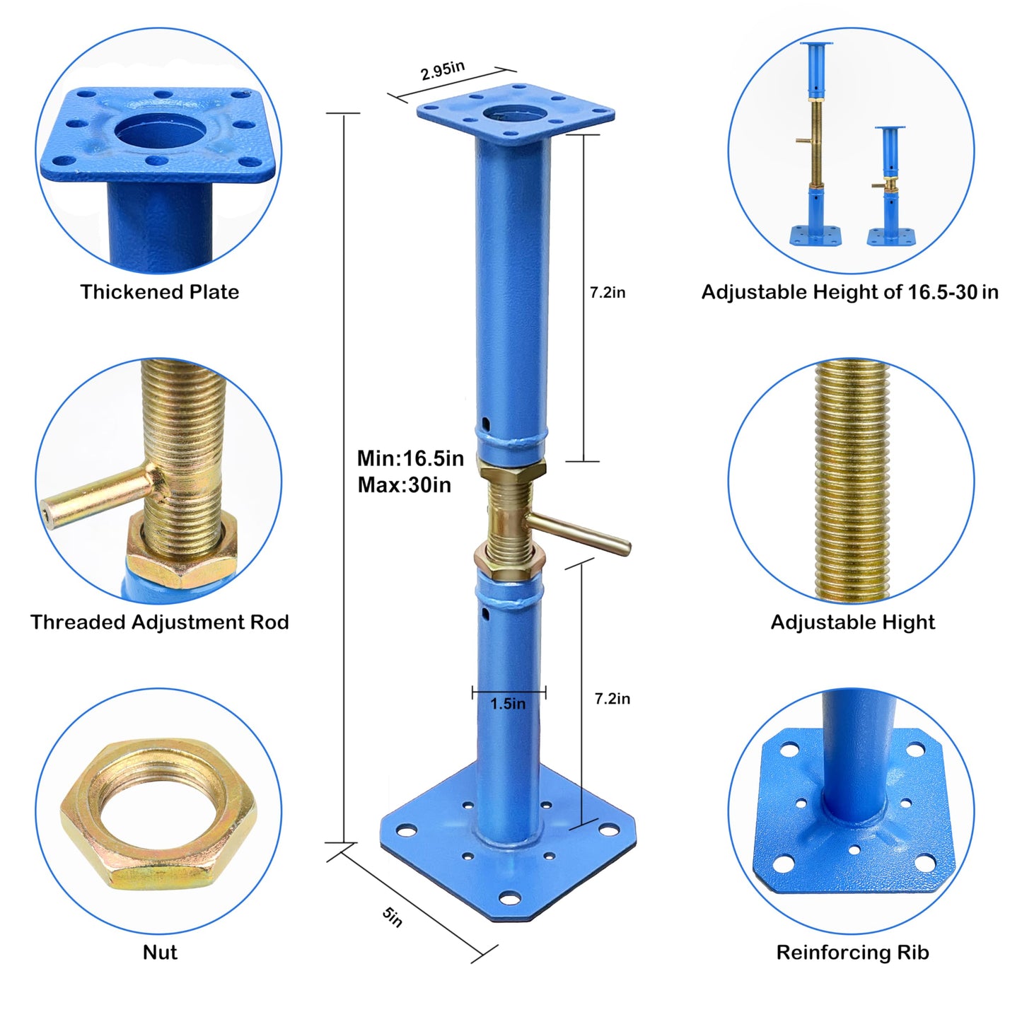 Jack Posts Crawlspace for Leveling Permanent - Carbon Steel Screw Jack for Foundation, 16.5-30in M27 Thread Adjustable Jack, 10000lb Load Capacity for Attic & Roof Beam, Crawl Space Support Post